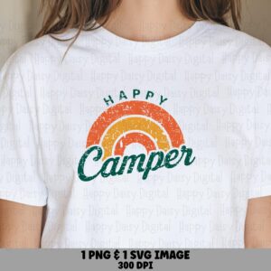 Retro Rainbow Camper, Distressed Happy Clipart | PNG SVG Digital File | 300 DPI Commercial License