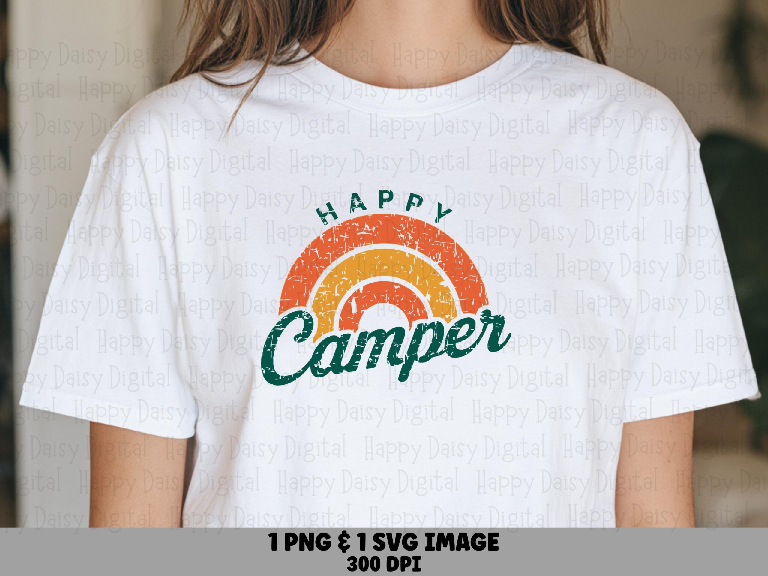 Retro Rainbow Camper, Distressed Happy Clipart | PNG SVG Digital File | 300 DPI Commercial License