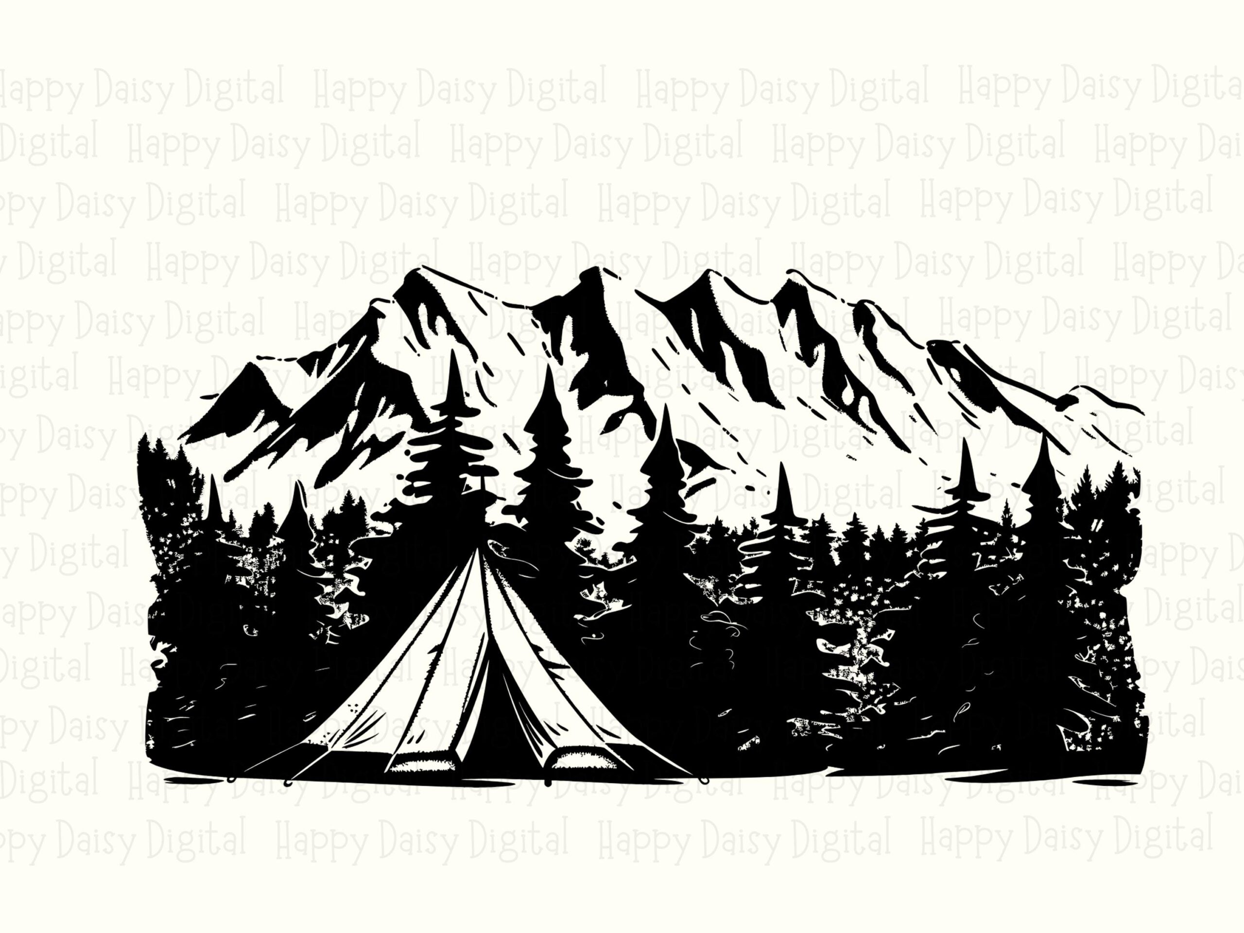 Mountain Tent PNG, Silhouette Camping Design, Pine Range Scene | SVG File, 300 DPI | Commercial Use License - Image 2