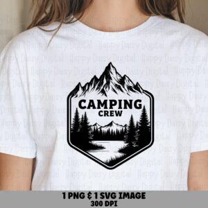 Camping Crew Badge, Hexagon Mountain Emblem PNG SVG | Sublimation Commercial Use, Print-Ready 300 dpi, For POD Sellers