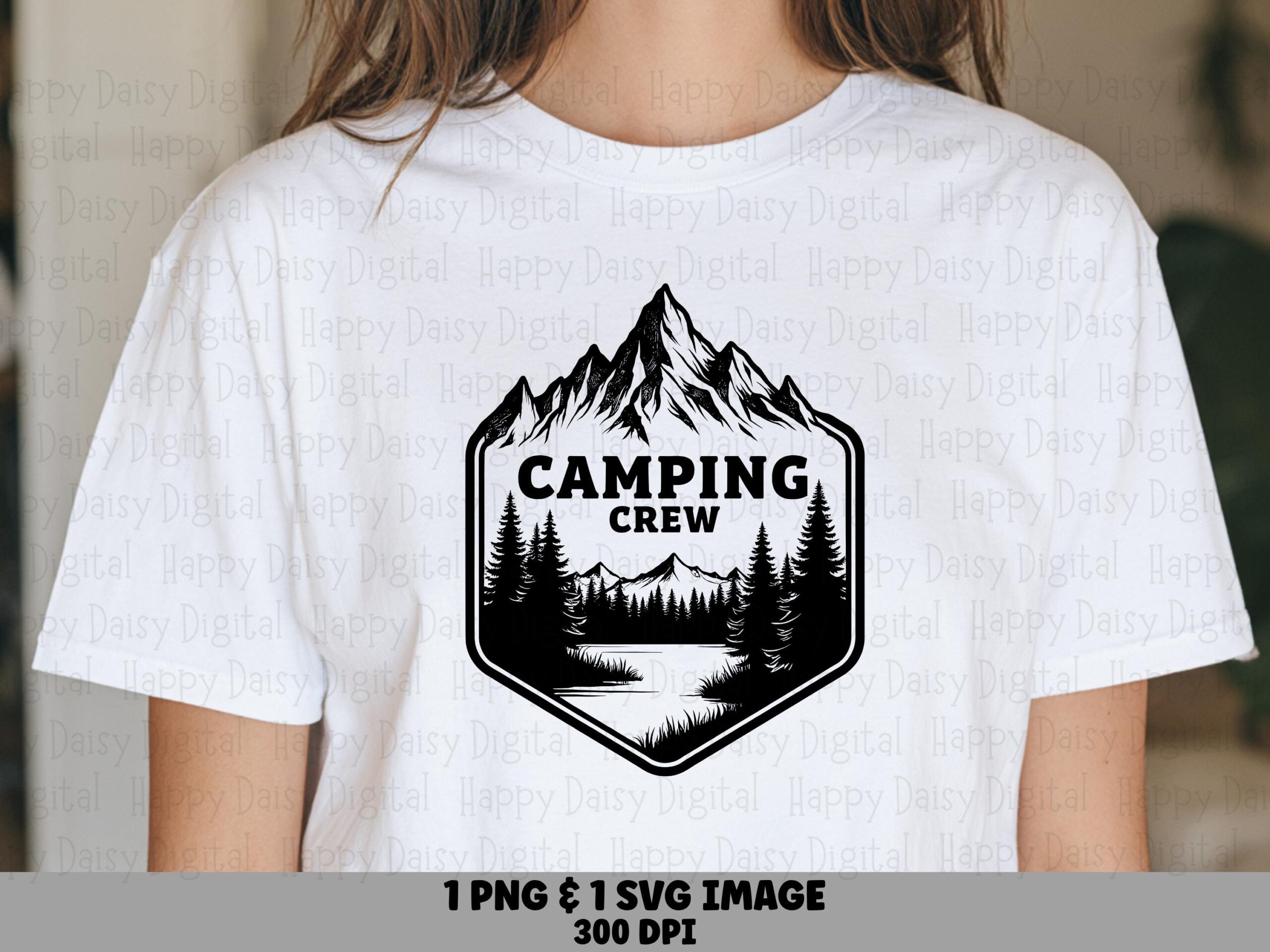Camping Crew Badge, Hexagon Mountain Emblem PNG SVG | Sublimation Commercial Use, Print-Ready 300 dpi, For POD Sellers