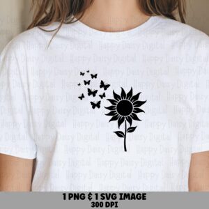 Sunflower Butterfly, Silhouette Clipart PNG & SVG | Digital Sublimation File, 300 DPI, Commercial Use