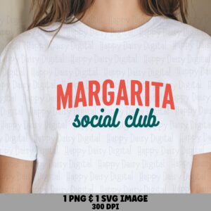 Margarita Club PNG, Coral And Teal Social Script SVG - Two-Tone Block Lettering, Sublimation, Commercial Use