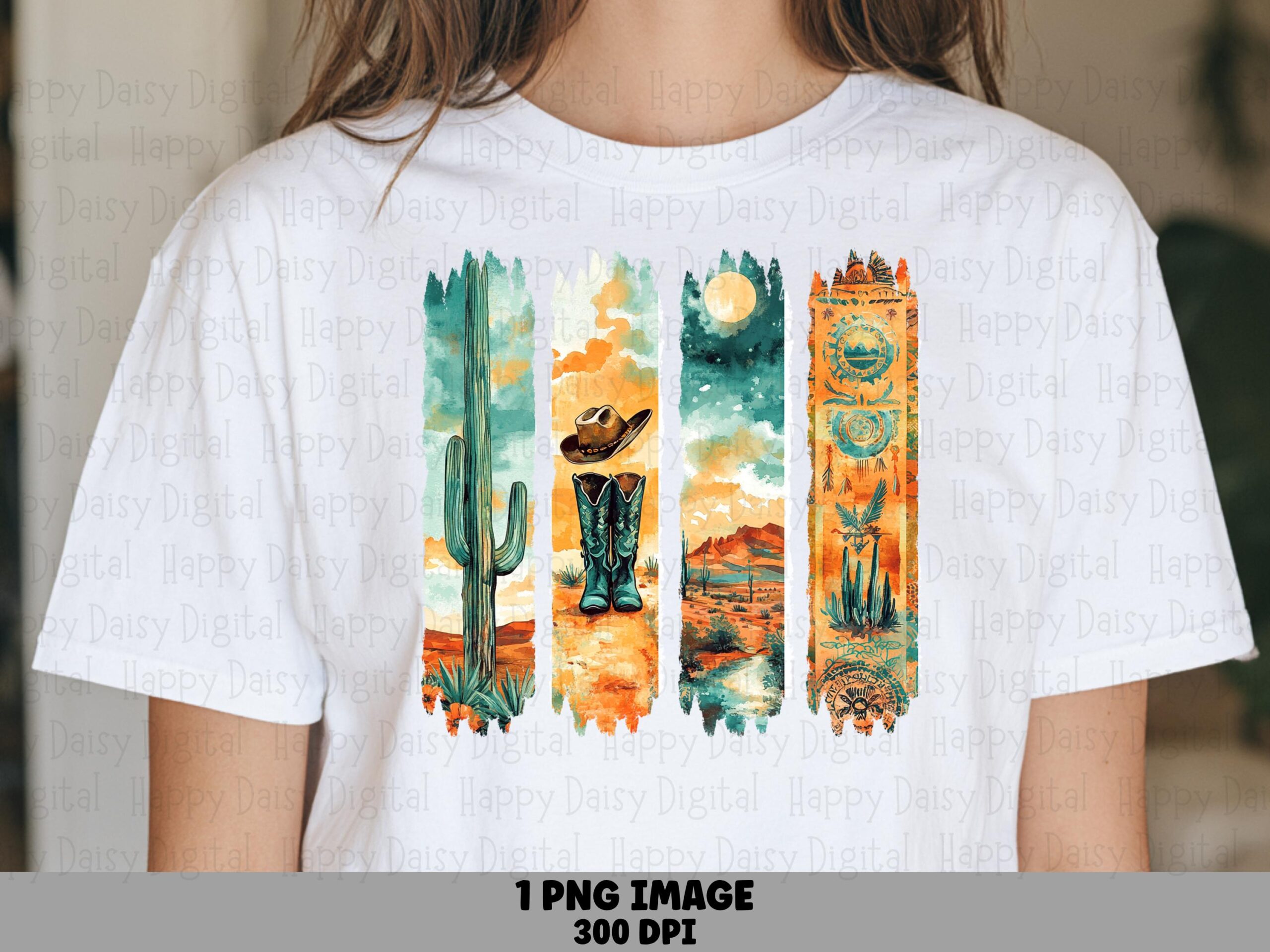 Desert Cactus Panel Scene PNG | Sublimation Commercial Use POD