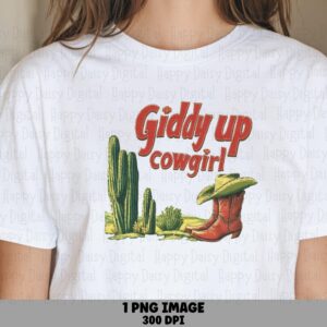 Giddy Up Cowgirl Cactus PNG | Sublimation Commercial Use POD