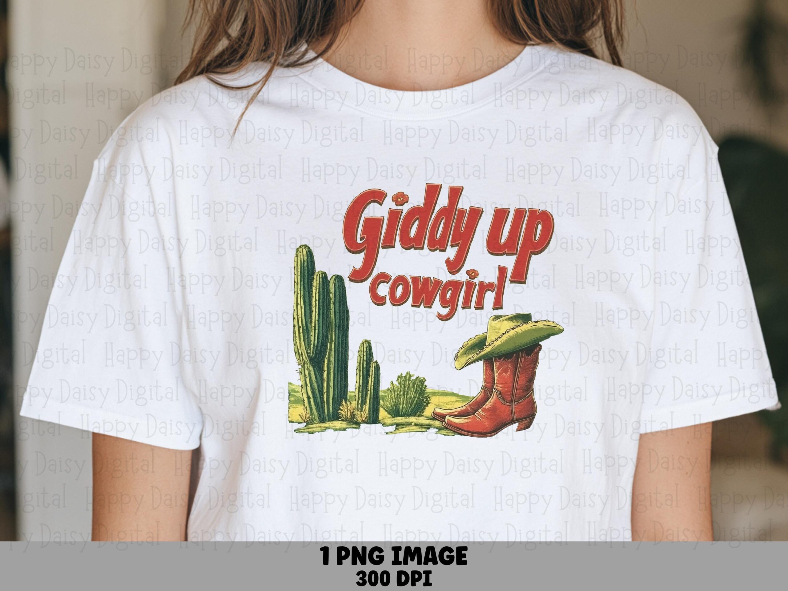 Giddy Up Cowgirl Cactus PNG | Sublimation Commercial Use POD