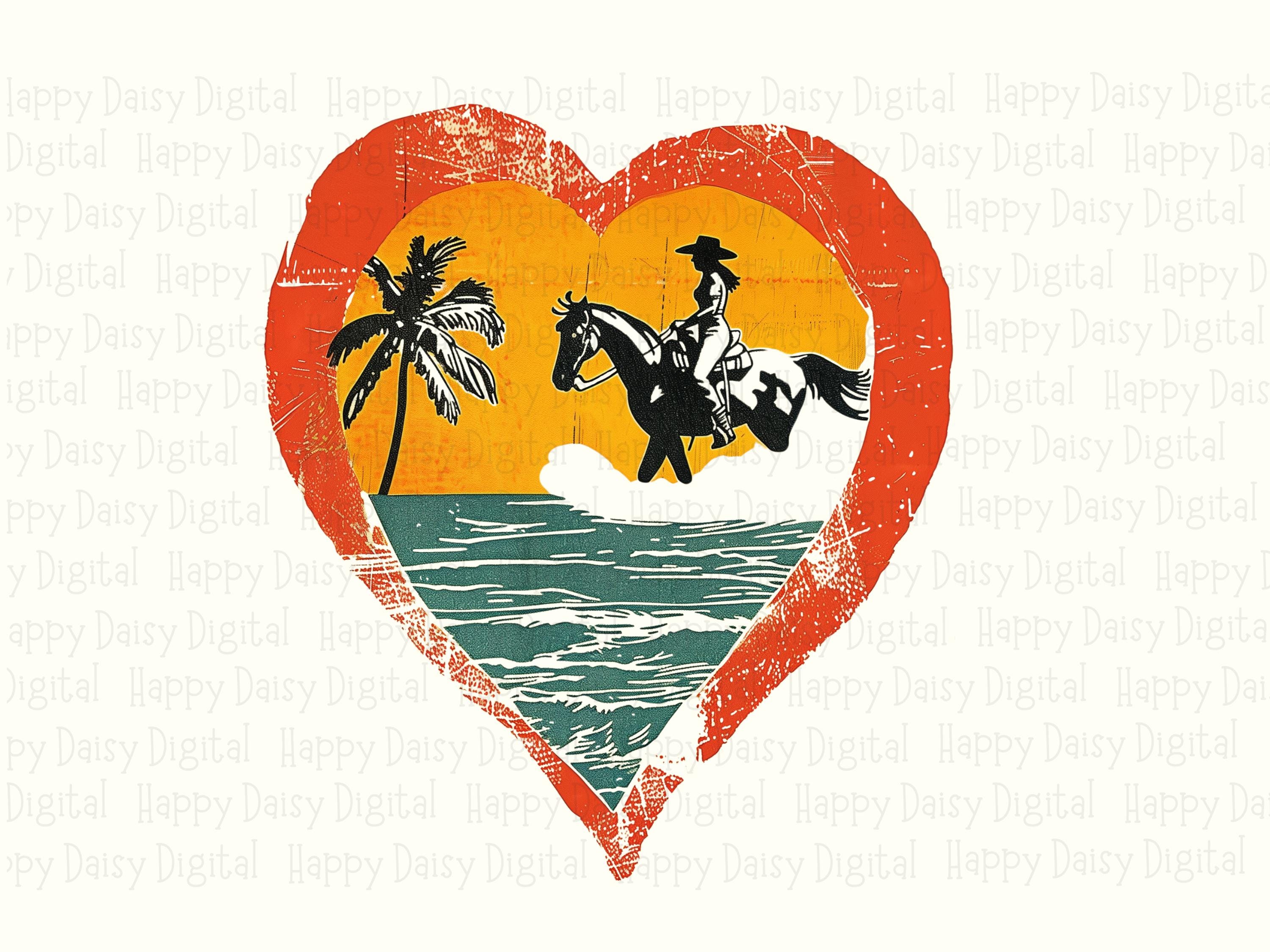 Beach Heart Cowboy Ride PNG | Sublimation Commercial Use POD - Image 2