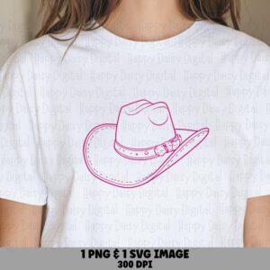 Pink Outline Cowboy Hat PNG SVG | Sublimation Commercial Use POD