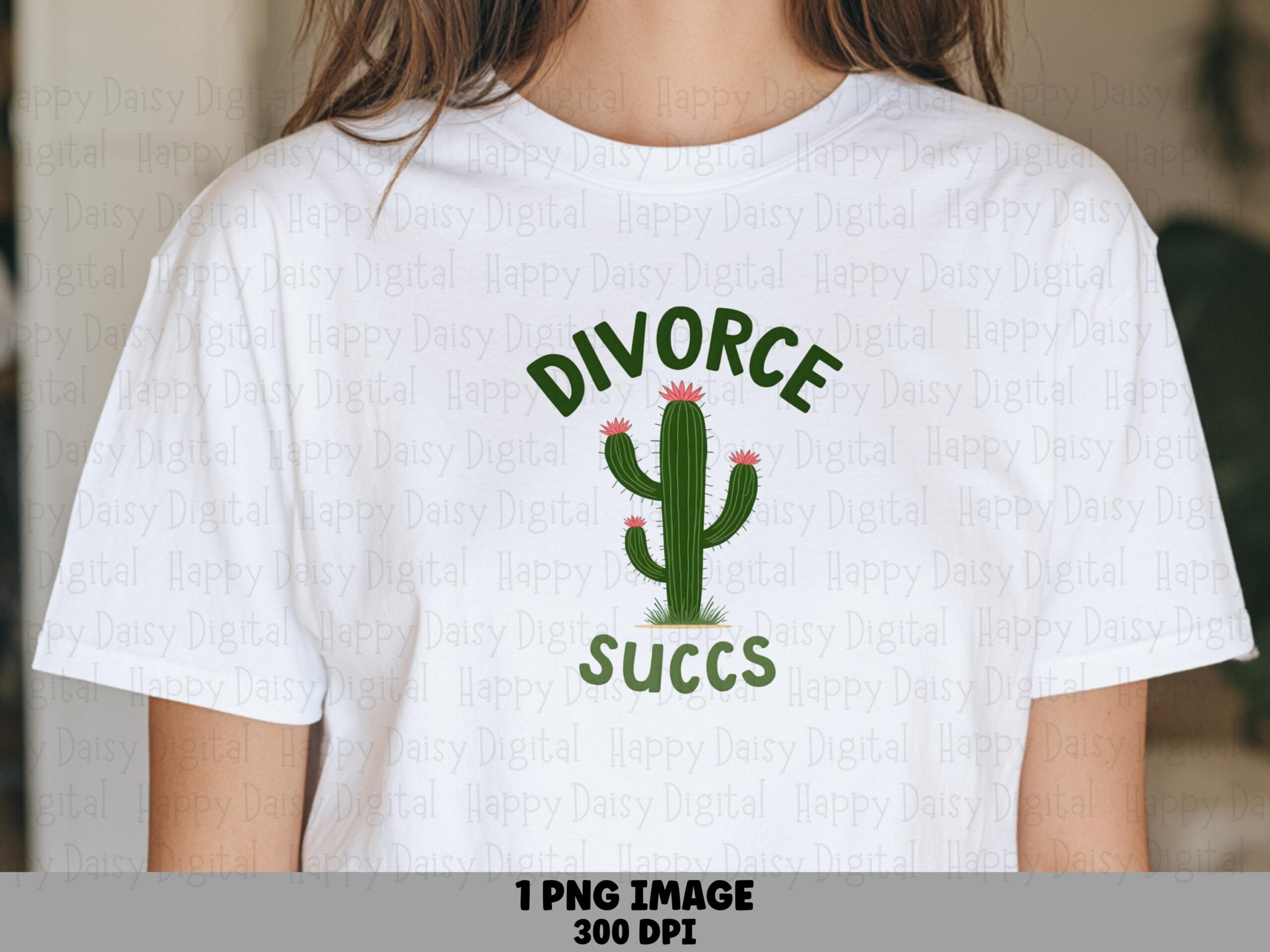 Divorce Succs Cactus, Hand-Drawn PNG - Green With Pink Blooms, Sublimation 300 DPI, Commercial Use