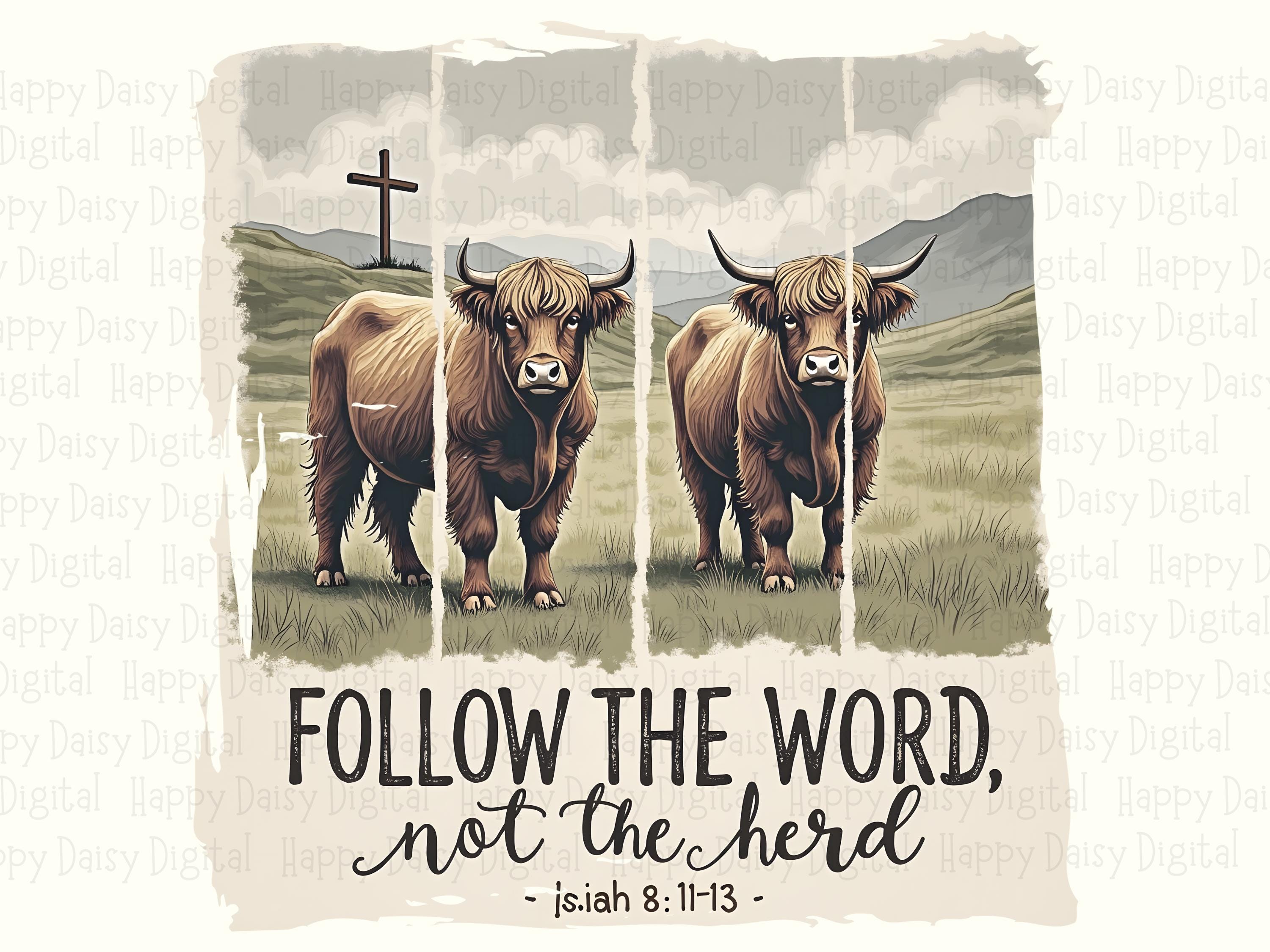 Follow The Word Highland Cow PNG | Sublimation Commercial Use POD - Image 2