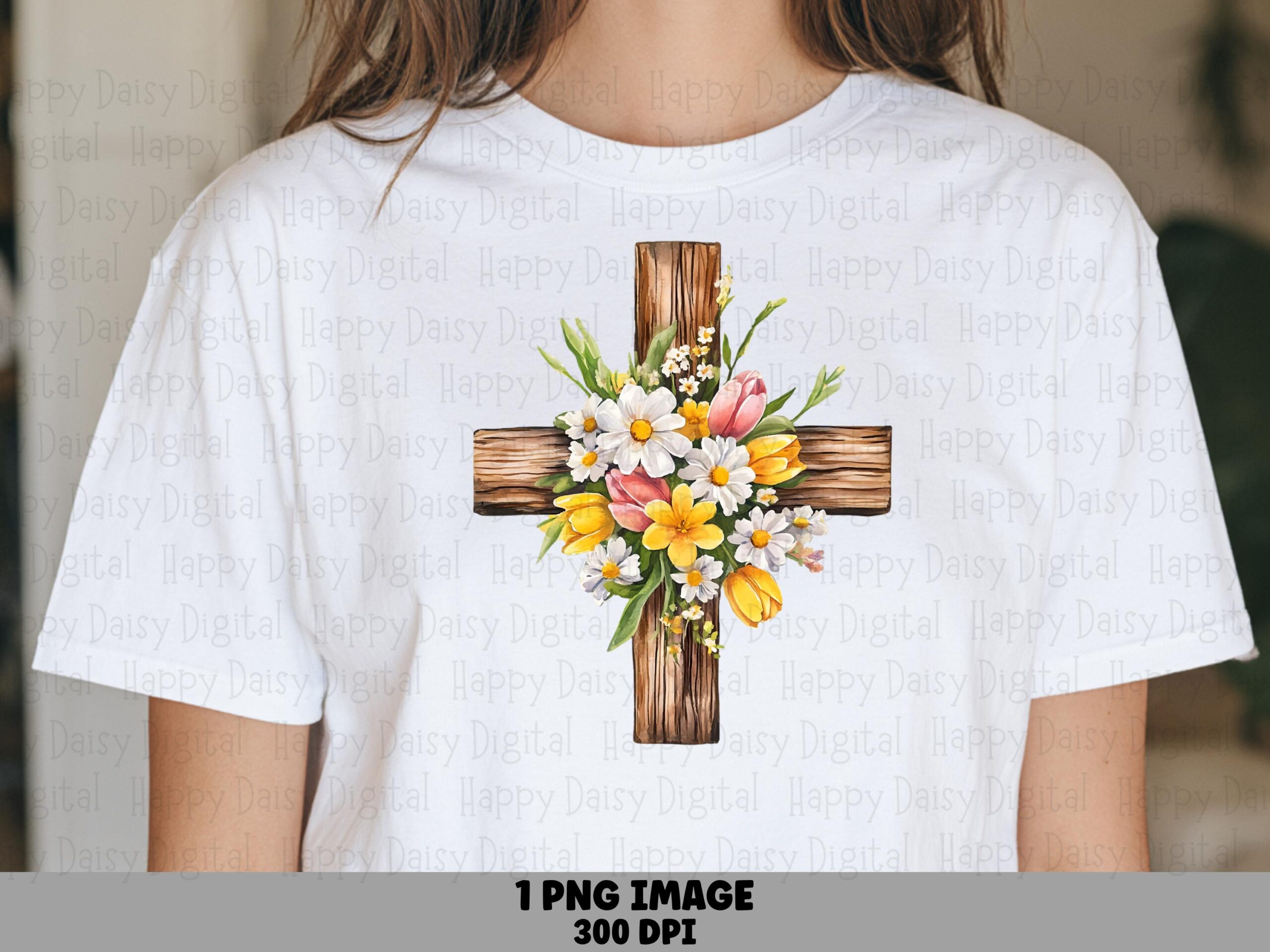 Floral Wooden Cross PNG | Sublimation Commercial Use POD