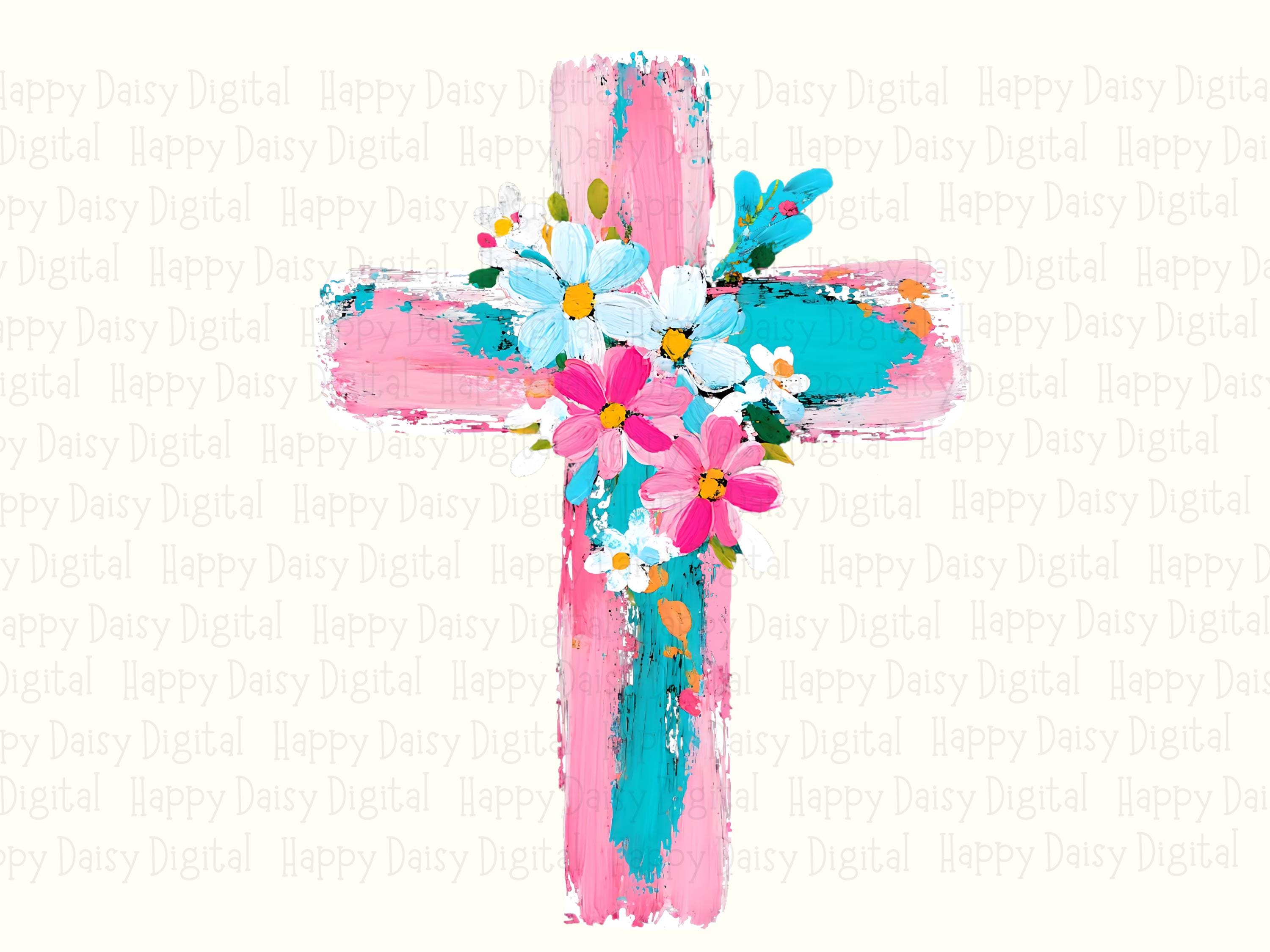 Watercolor Floral Cross PNG | Sublimation Commercial Use POD - Image 2