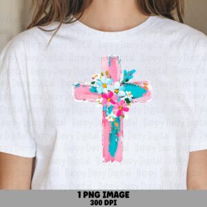 Watercolor Floral Cross PNG | Sublimation Commercial Use POD