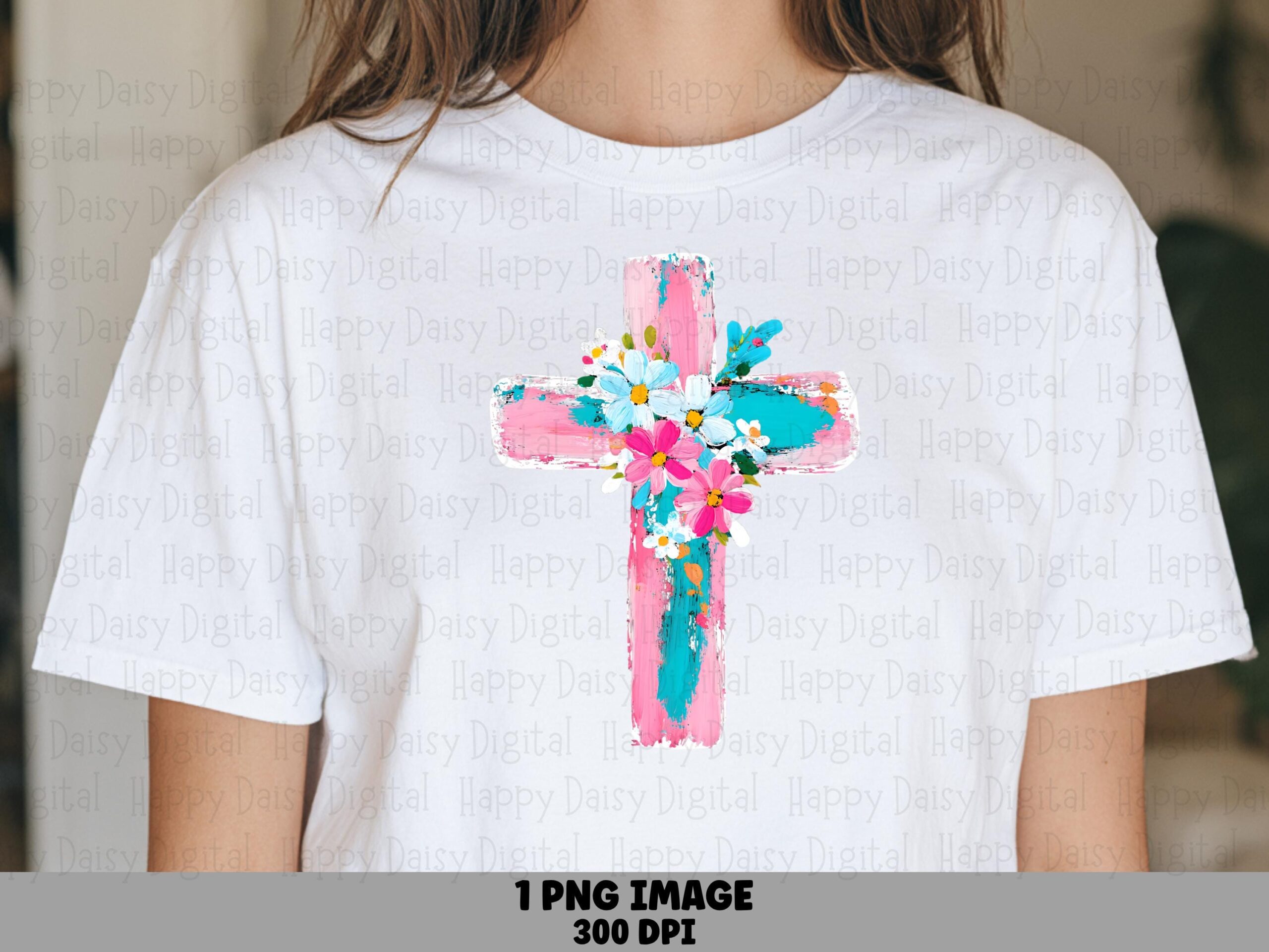 Watercolor Floral Cross PNG | Sublimation Commercial Use POD