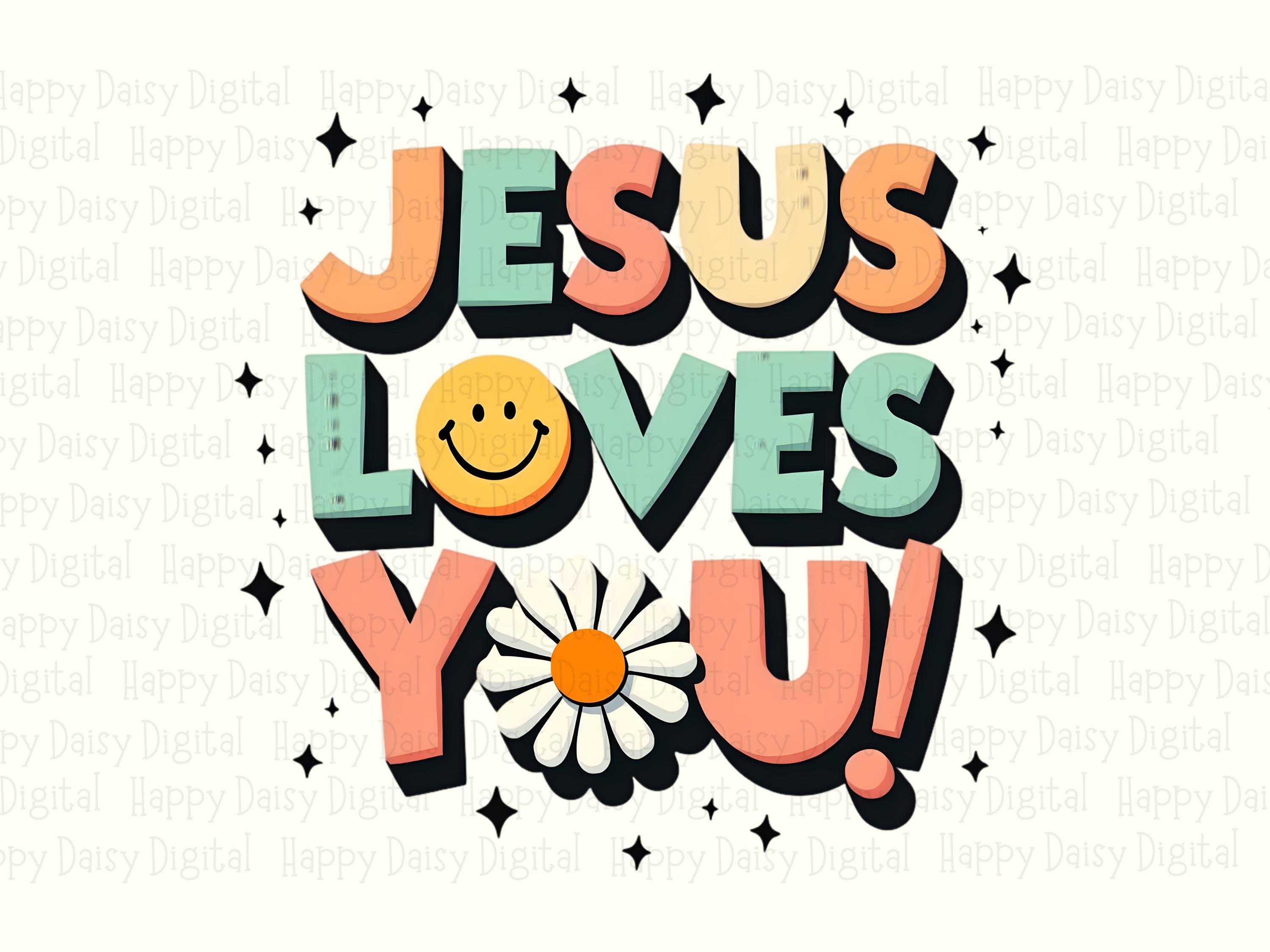 Jesus Loves You Smiley PNG | Sublimation Commercial Use POD - Image 2