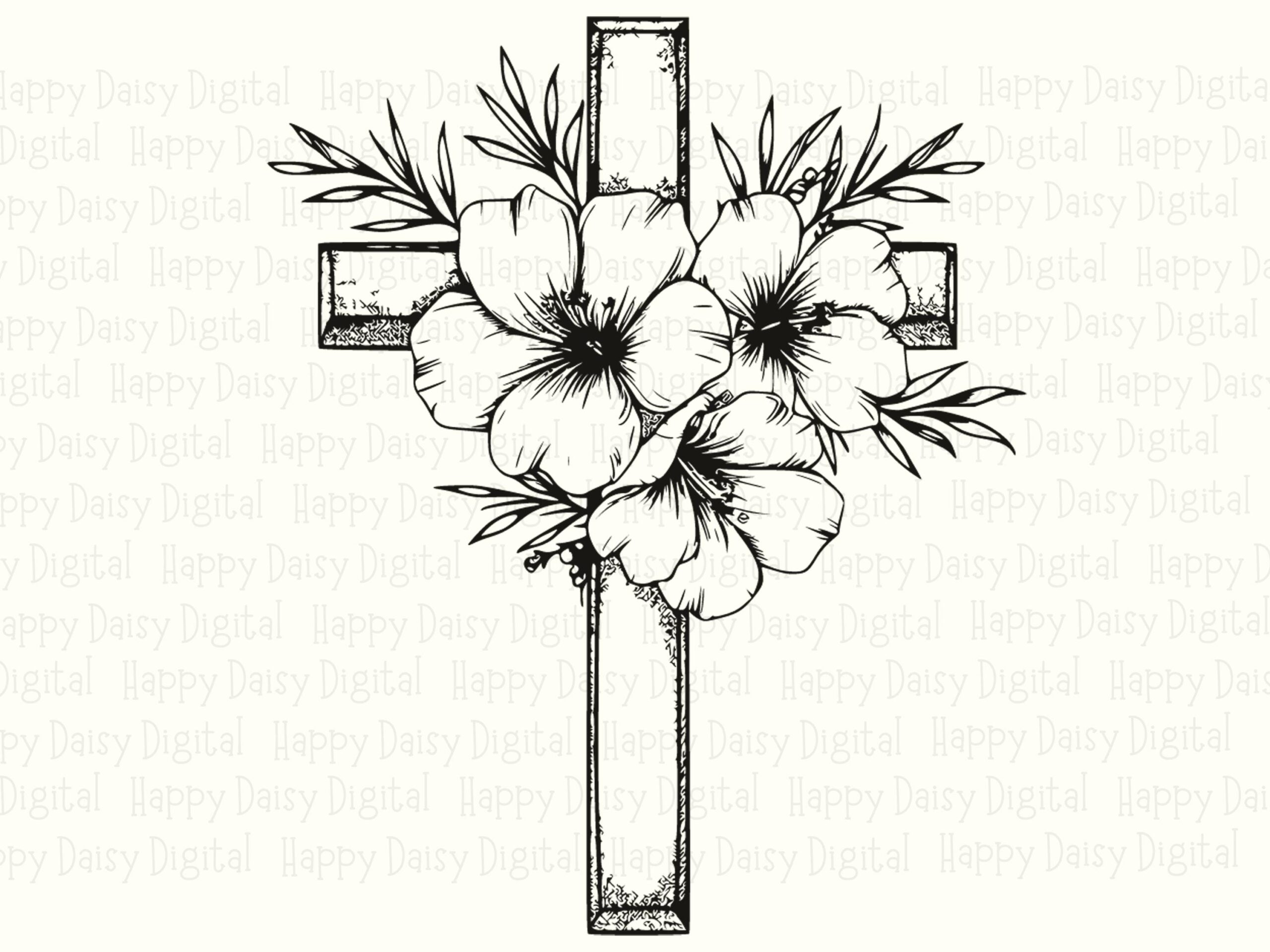Floral Hibiscus Cross PNG SVG | Sublimation Commercial Use POD - Image 2