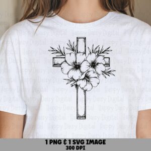 Floral Hibiscus Cross PNG SVG | Sublimation Commercial Use POD