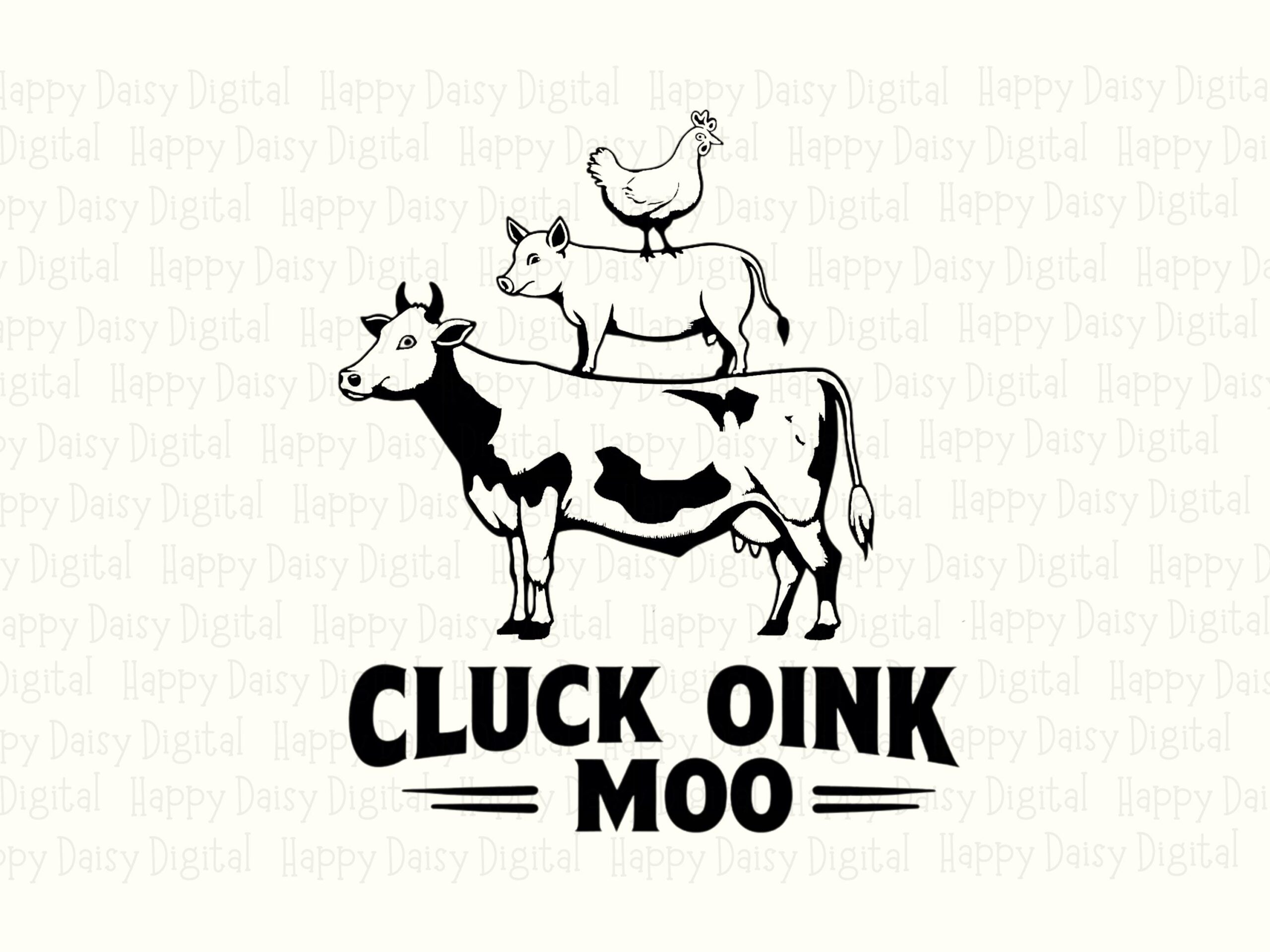 Cluck Oink Moo, Stacked Farm Trio PNG | Black Line Art - Sublimation Commercial Use, 300 DPI - Image 2