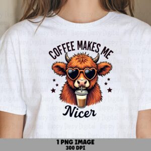 Highland Cow PNG, Shaggy With Heart Sunglasses, Iced Coffee Artwork | Sublimation, Commercial Use, 300 DPI