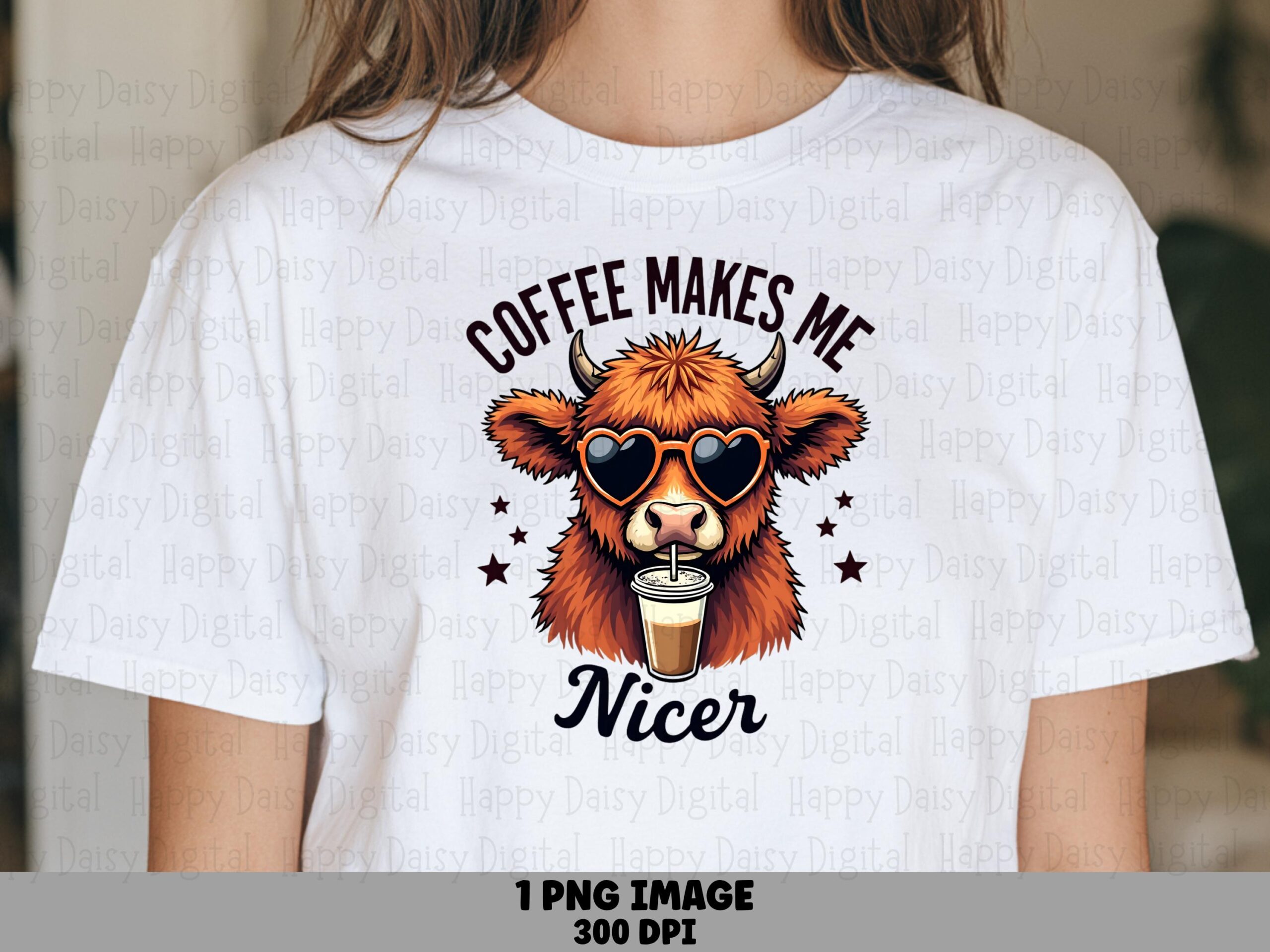 Highland Cow PNG, Shaggy With Heart Sunglasses, Iced Coffee Artwork | Sublimation, Commercial Use, 300 DPI