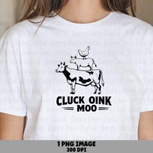 Cluck Oink Moo, Stacked Farm Trio PNG | Black Line Art - Sublimation Commercial Use, 300 DPI