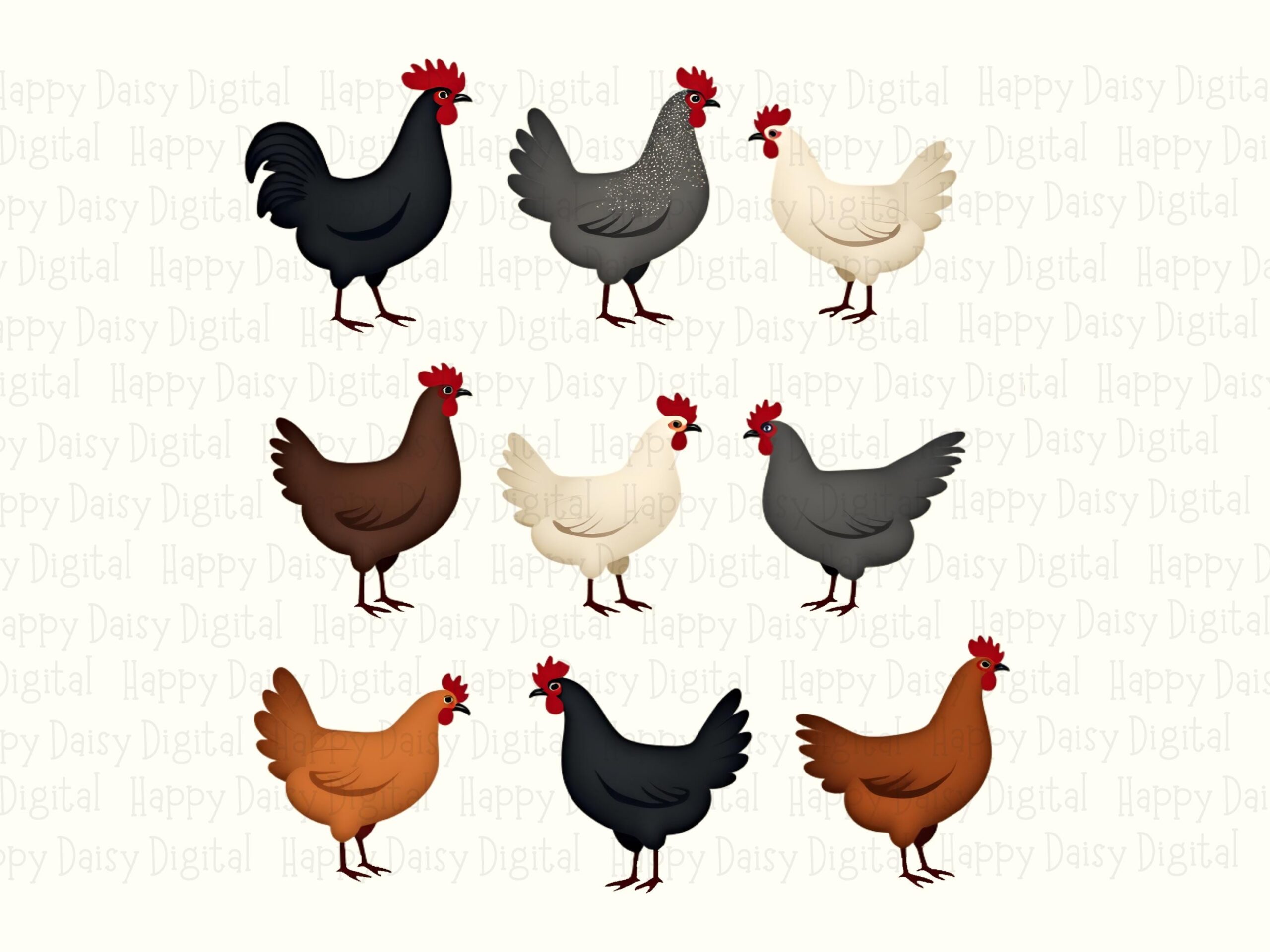 Nine Chicken Grid, Colorful 3x3 Art, Multicolor Breeds | PNG Sublimation File | 300 DPI, Commercial License - Image 2