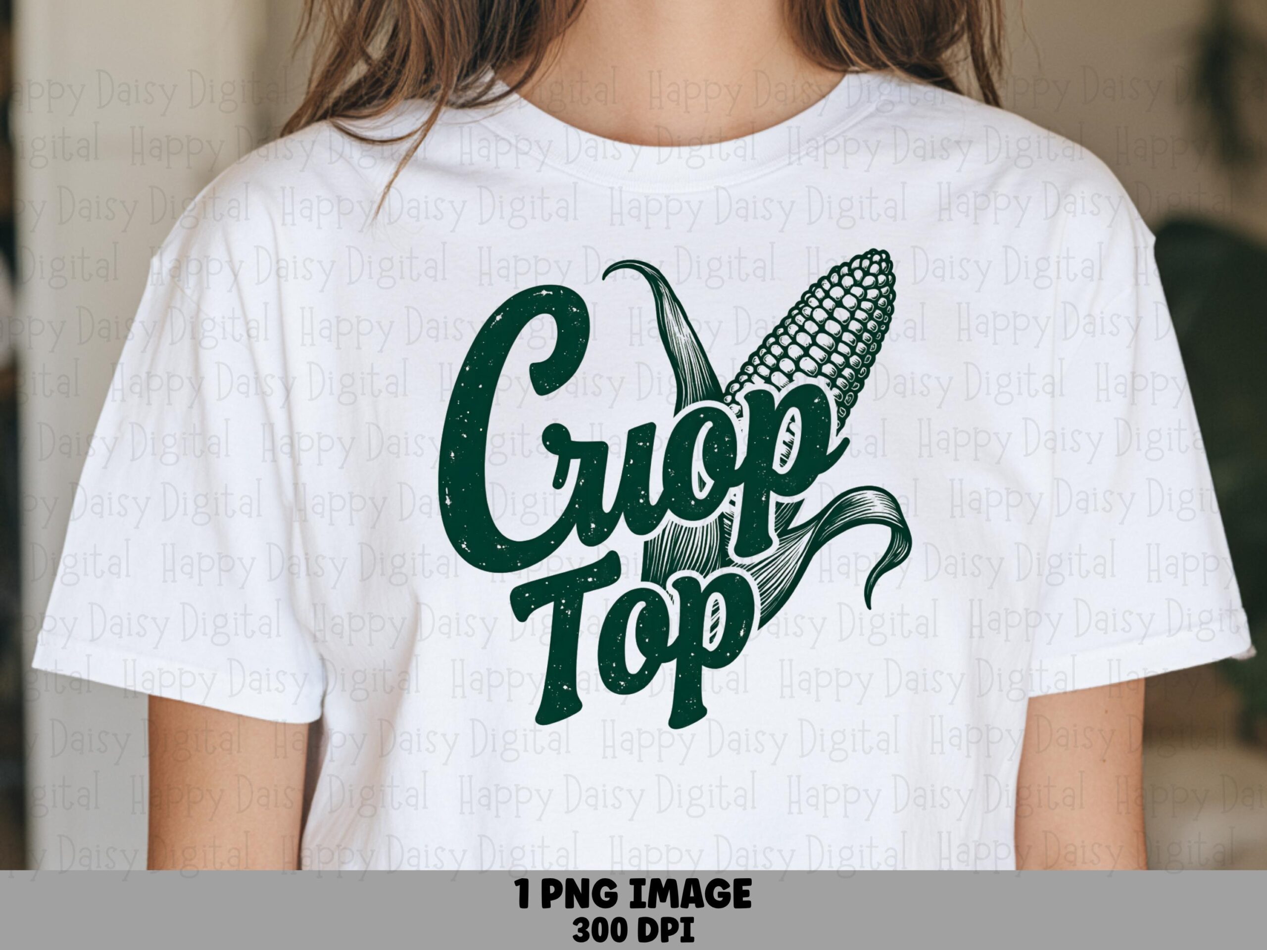 Green Corn Crop Top, Cob Script PNG, Hand-Lettered Design | 300 DPI, Sublimation, For POD Sellers, Commercial Use