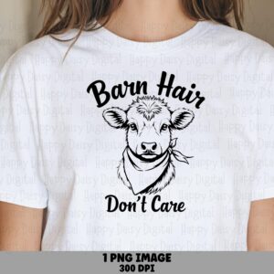 Barn Hair Dont Care, Sketched Cow Head PNG | Sublimation Commercial Use, 300 DPI - Clipart For POD