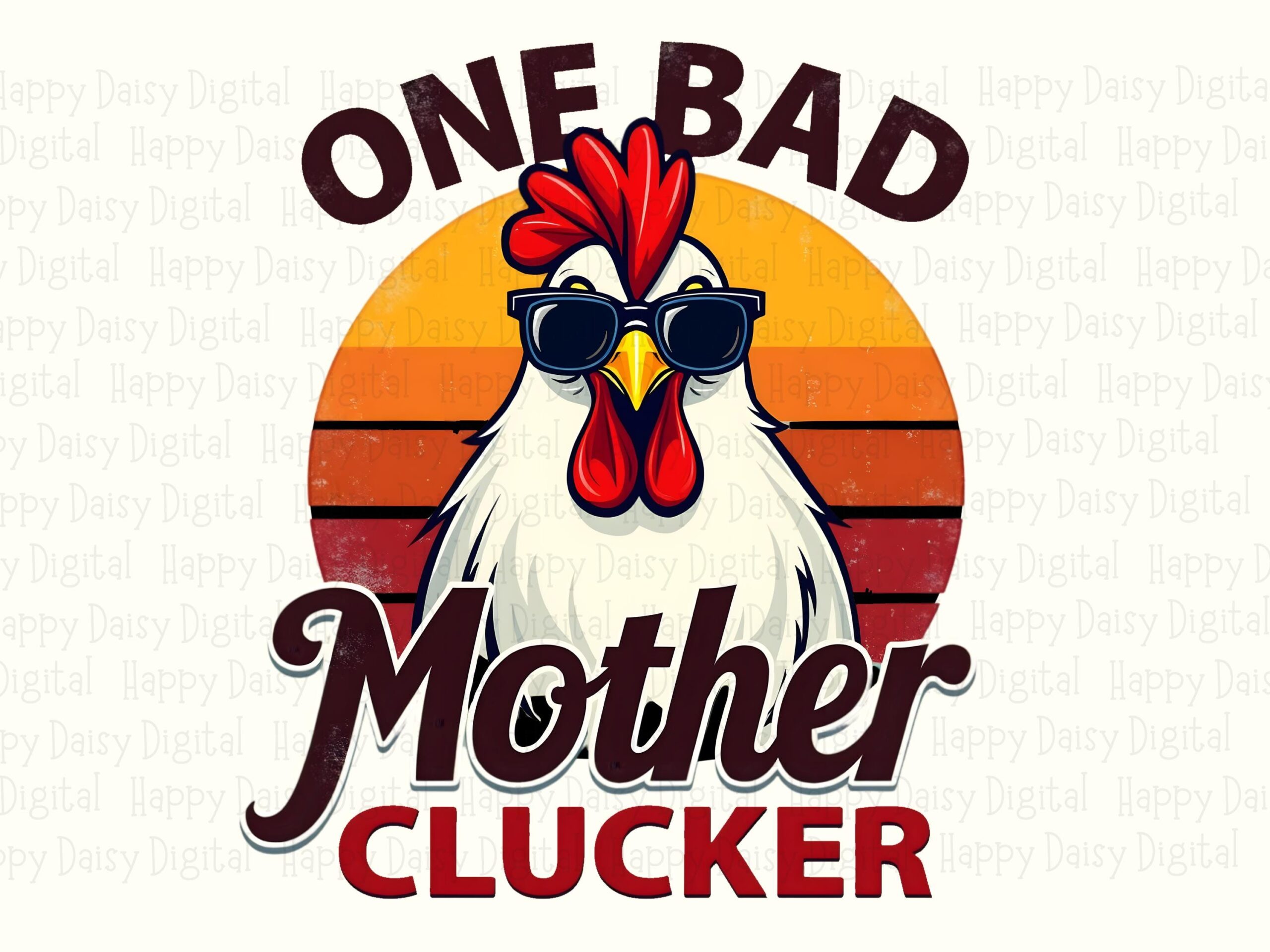 Bad Mother Clucker, Retro Sunburst Rooster PNG | Sublimation Commercial Use | 300 DPI Print-Ready - Image 2
