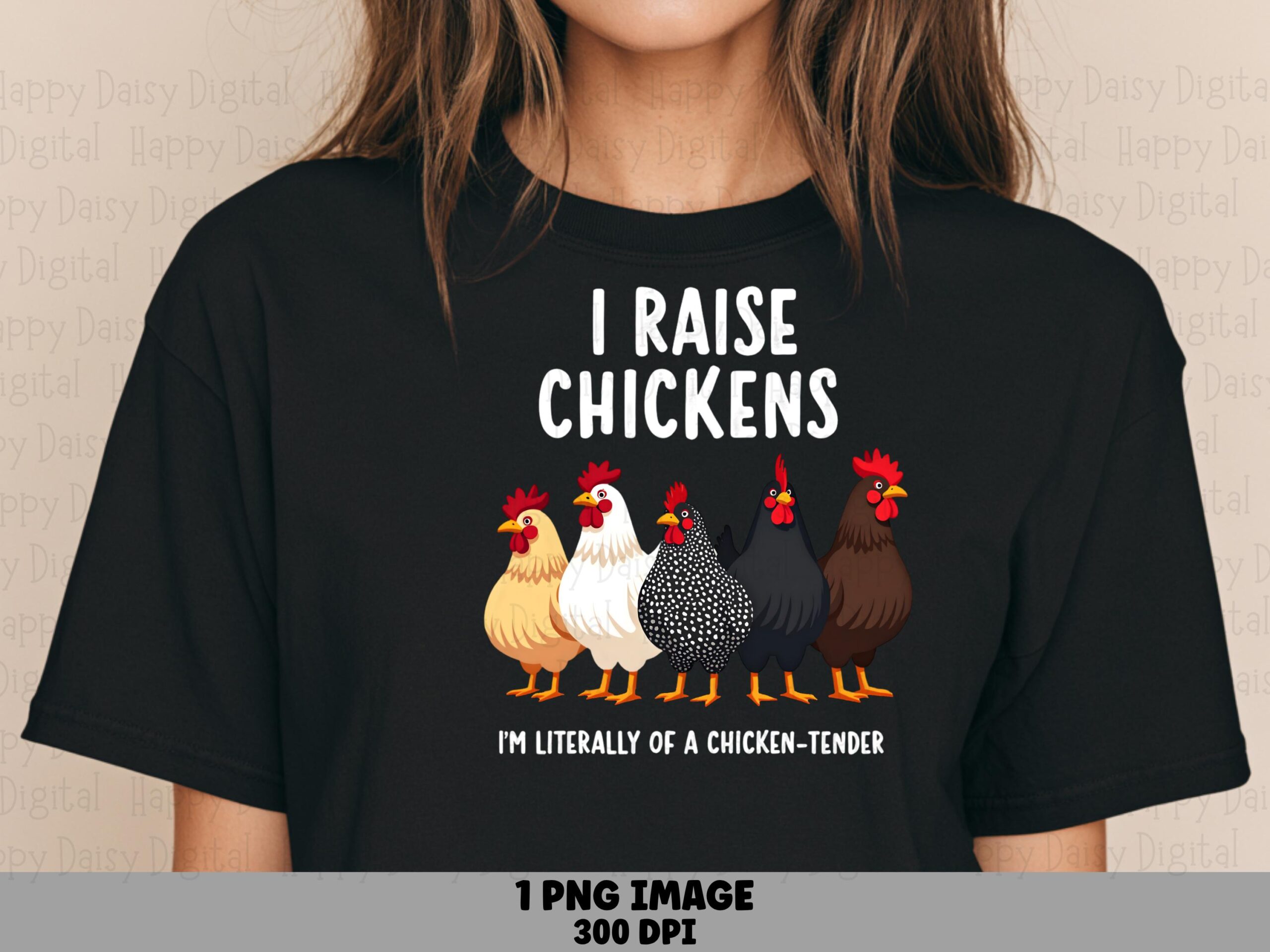 Chicken Tender Pun, Colorful Five Hens PNG | Sublimation 300 DPI, Commercial Use For POD Sellers