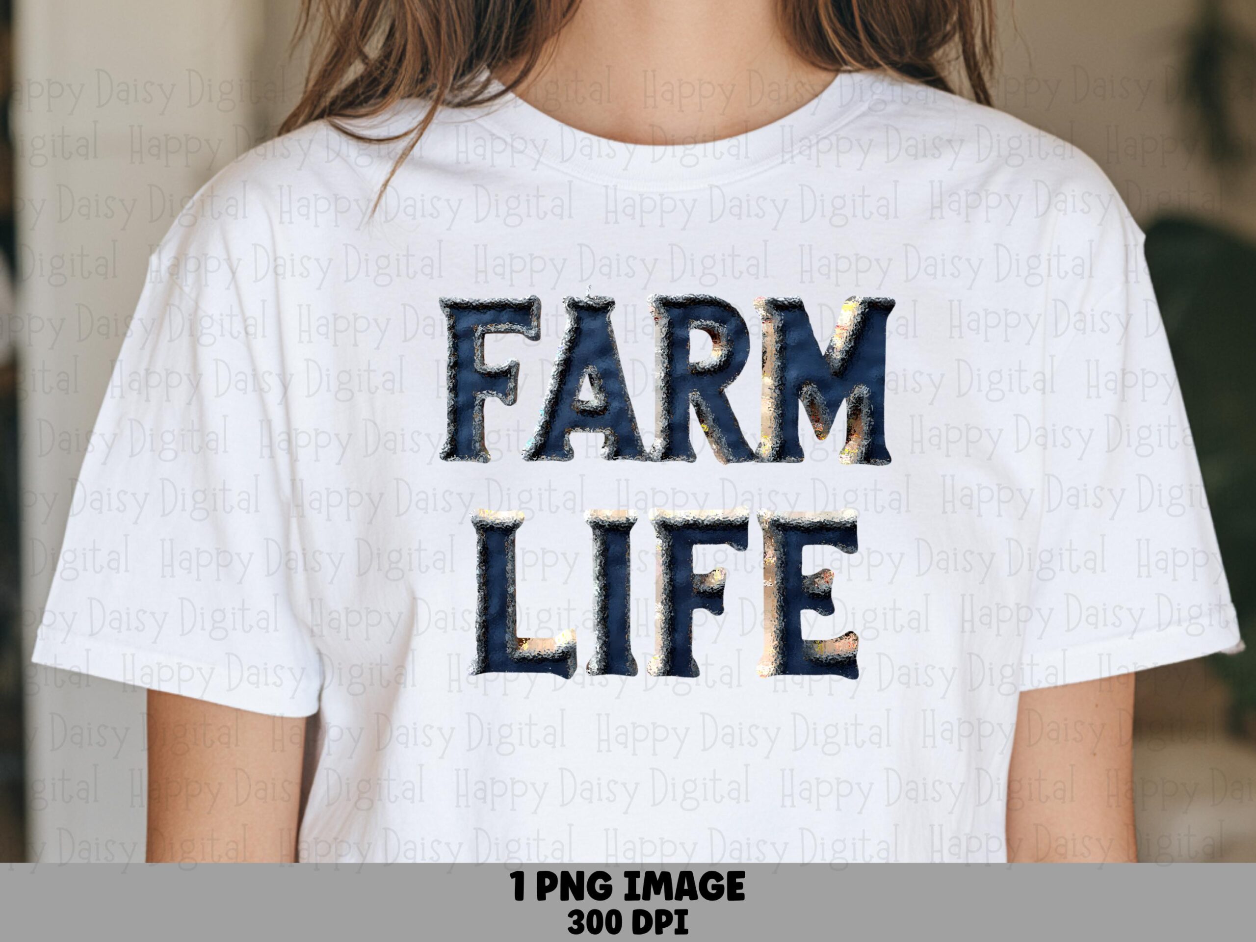 Farm Life PNG Design, Faux Embroidered Patch Lettering, Stitched Metallic Sheen Graphic, Sublimation Ready | 300 DPI