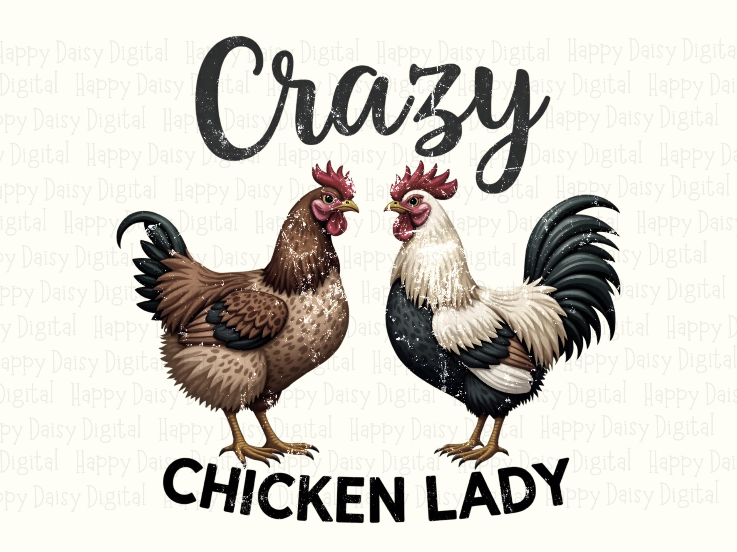 Crazy Chicken Lady, Realistic Hen Duo PNG, Brush Script Hens | Sublimation, Commercial Use - Print-Ready 300 DPI - Image 2