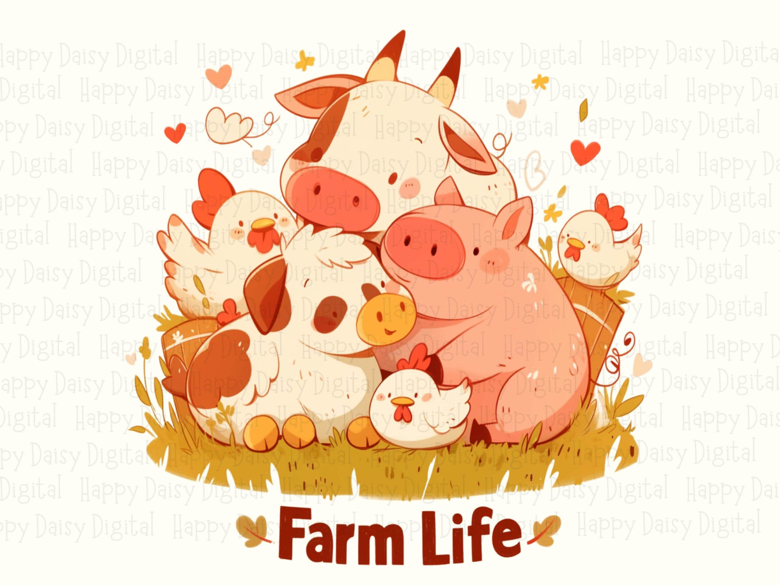 Cuddle Pile Farm, Soft Illustrated Animal Stack PNG | Sublimation, Commercial Use, 300 DPI - Image 2