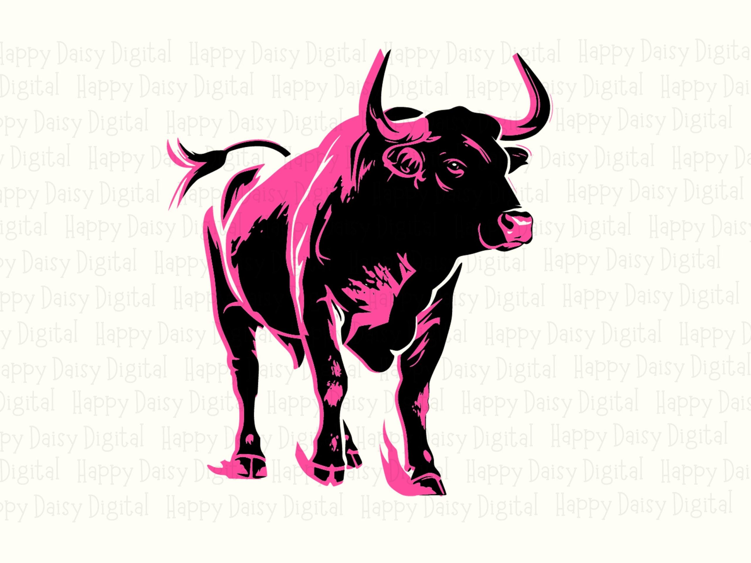 Bold Bull Silhouette, Two-Tone Pink Black Graphic PNG SVG | Digital Clipart | 300 DPI Print-Ready - Image 2