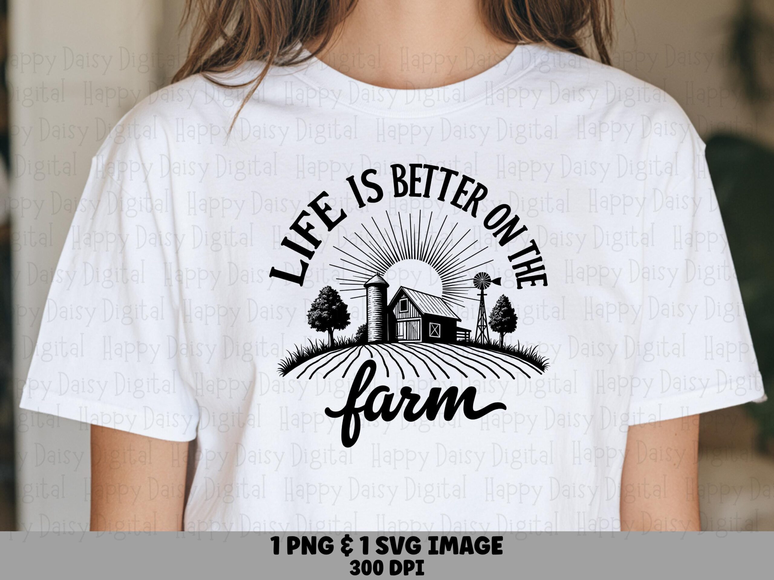 Sunburst Farm Scene, Farmhouse Sublimation Design - PNG & SVG Files | 300 DPI, Commercial Use
