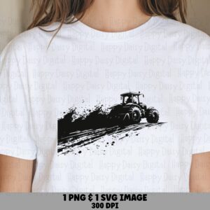 Tractor Plow Field, Grunge Splatter Plowing Silhouette PNG SVG | Sublimation, Commercial Use, POD-Friendly Files