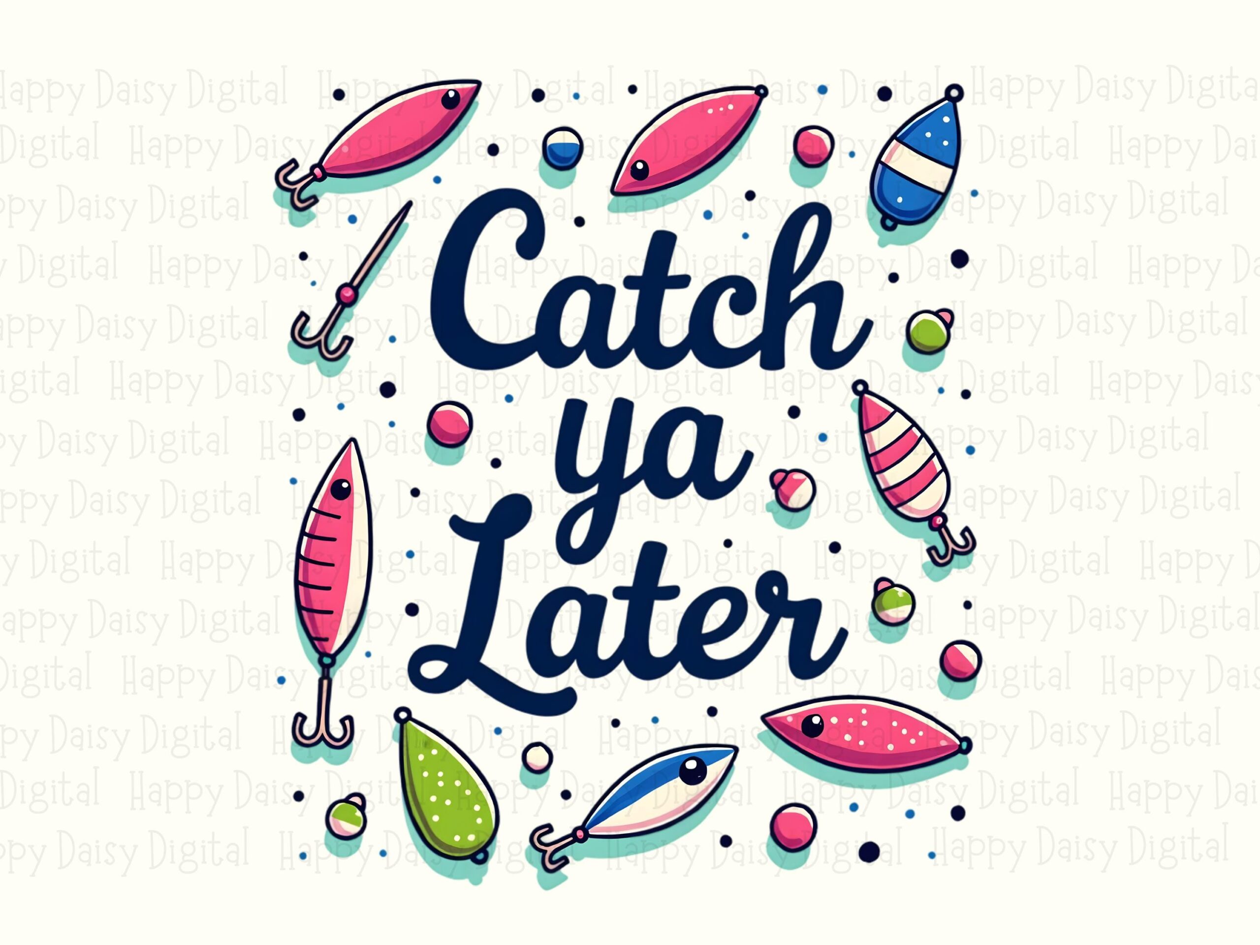 Pink Teal Lure Icons, Cartoon Bobbers Fishing Grid PNG | Sublimation Commercial Use | 300 DPI, Print-Ready - Image 2