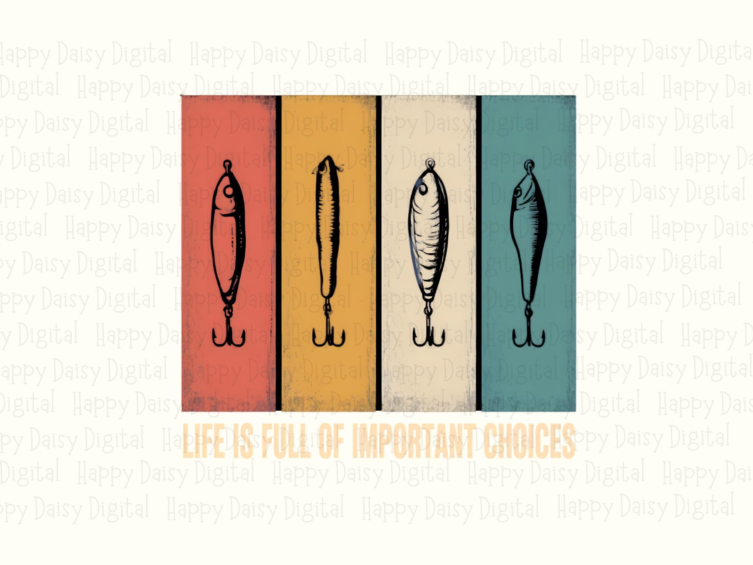 Sublimation PNG, Retro Four-Panel Fishing Lures Artwork | Hand Drawn Clipart | 300 DPI, Commercial License - Image 2