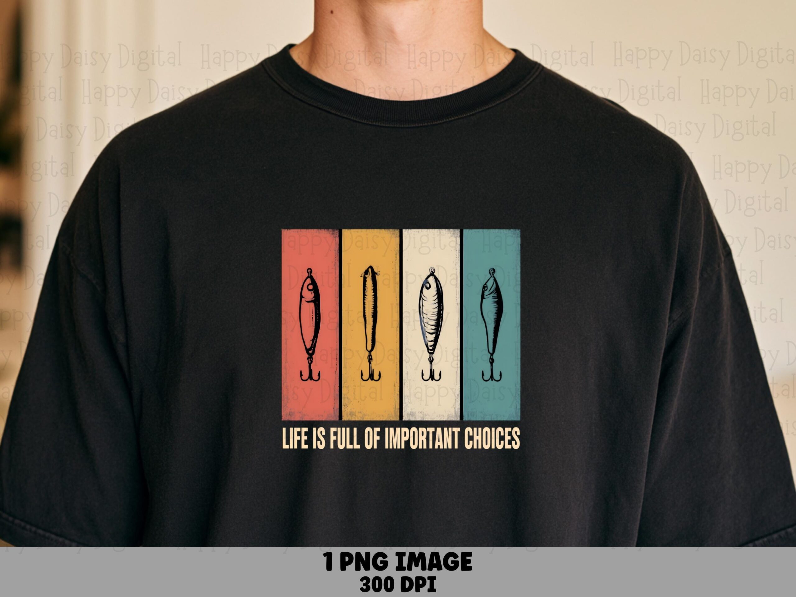 Sublimation PNG, Retro Four-Panel Fishing Lures Artwork | Hand Drawn Clipart | 300 DPI, Commercial License