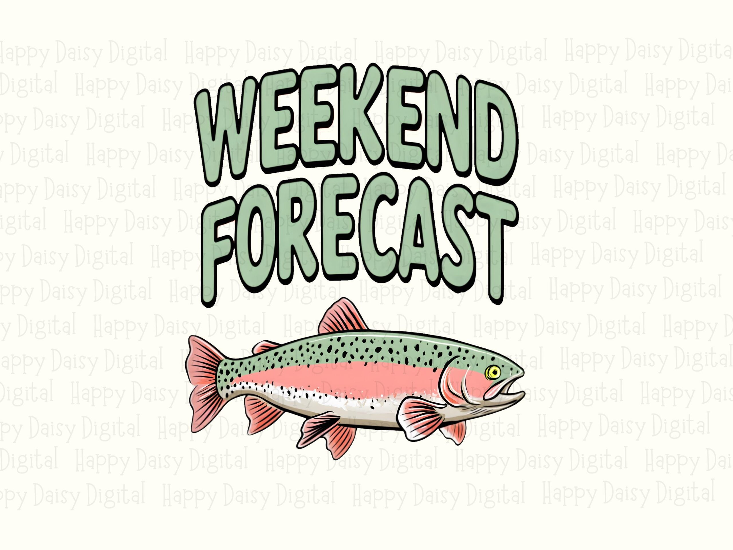 Trout Png Design, Bubble Letter Weekend Forecast | Pink Green Rainbow Illustration, Commercial License, Sublimation - Image 2