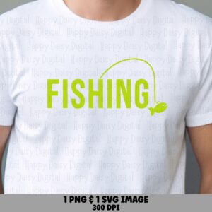 Fishing Png Design, Lime Green Rod And Hook Art - Tiny Fish Accent, SVG Files | Sublimation, Commercial Use