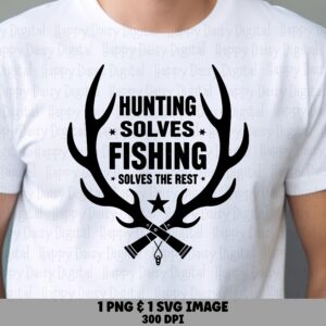 Hunting Png Design, Antlers With Crossed Rifles Clipart - Sublimation File, SVG, Commercial Use, 300 DPI