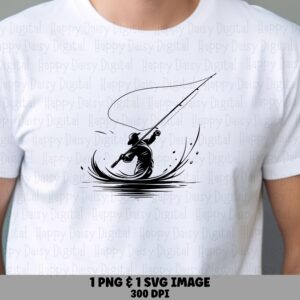 Fly Fisherman Cast, Silhouette Splash Design PNG SVG | Digital Clipart | 300 DPI, Commercial License