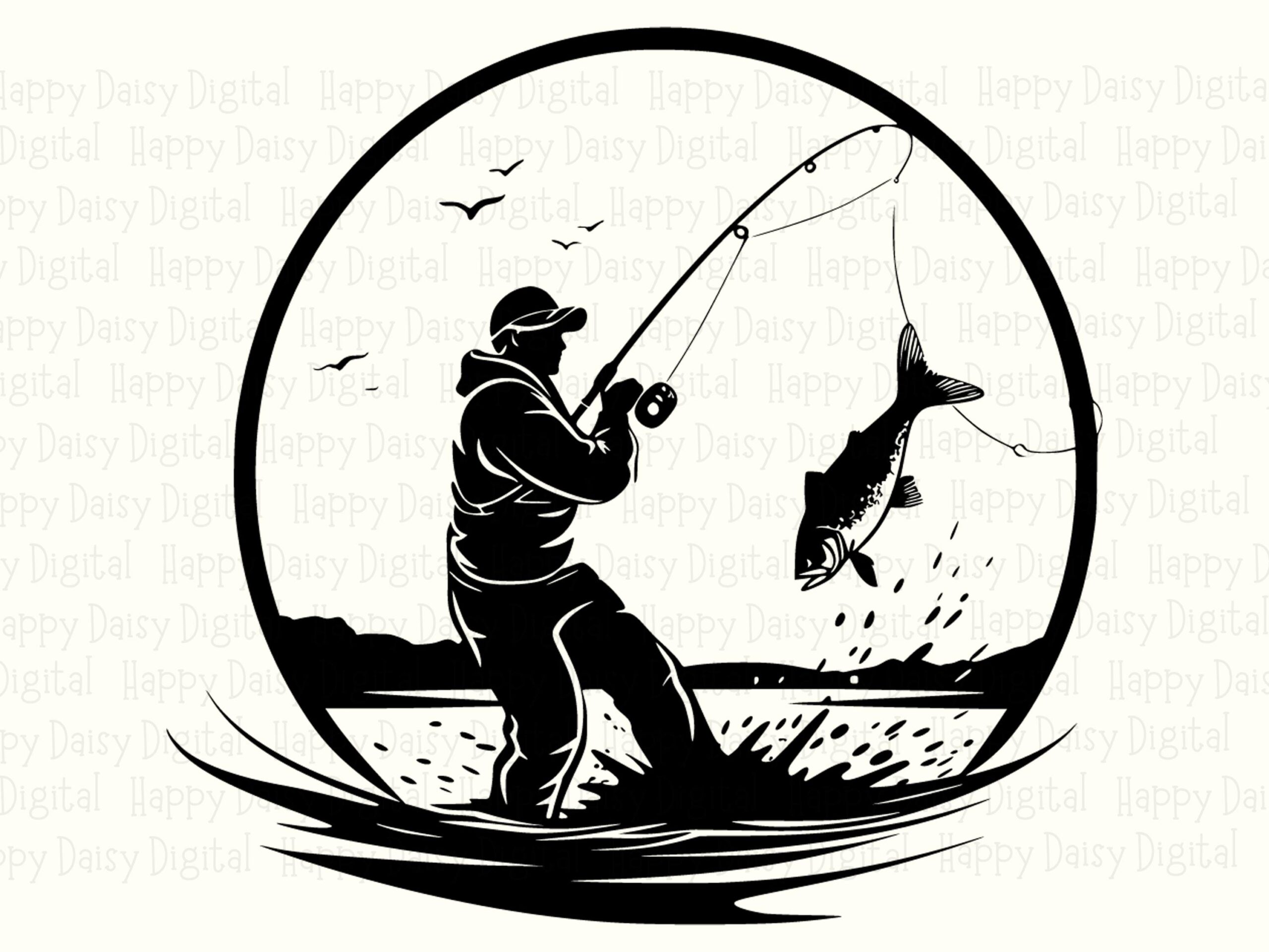 Reeling In Badge, Vintage Angler PNG SVG | Circular Fishing Scene, Sublimation, 300 DPI, Commercial License - Image 2