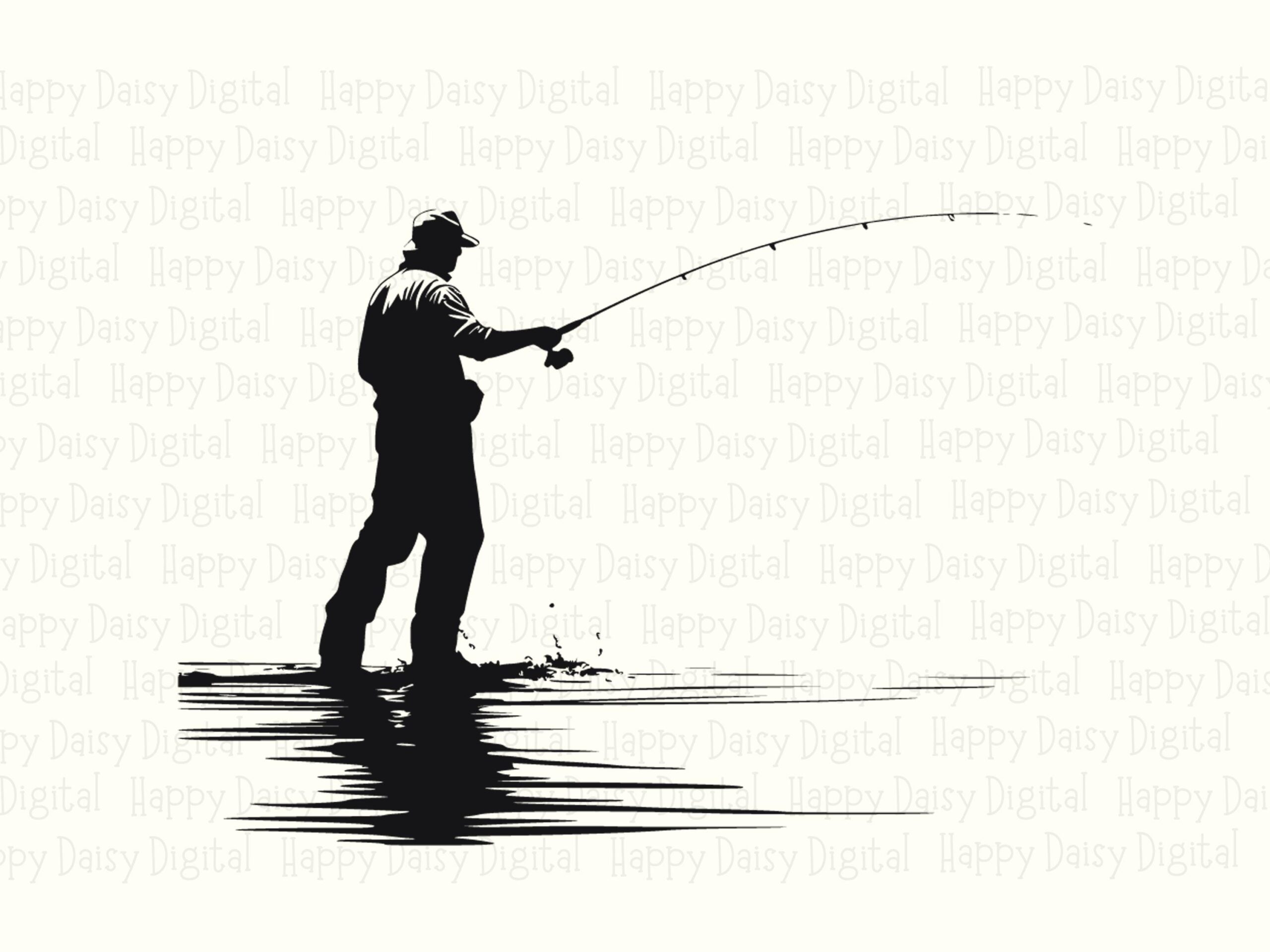 Fisherman In Waders, Standing Cast Angler Illustration | SVG, PNG Digital Files, Commercial Use - Image 2