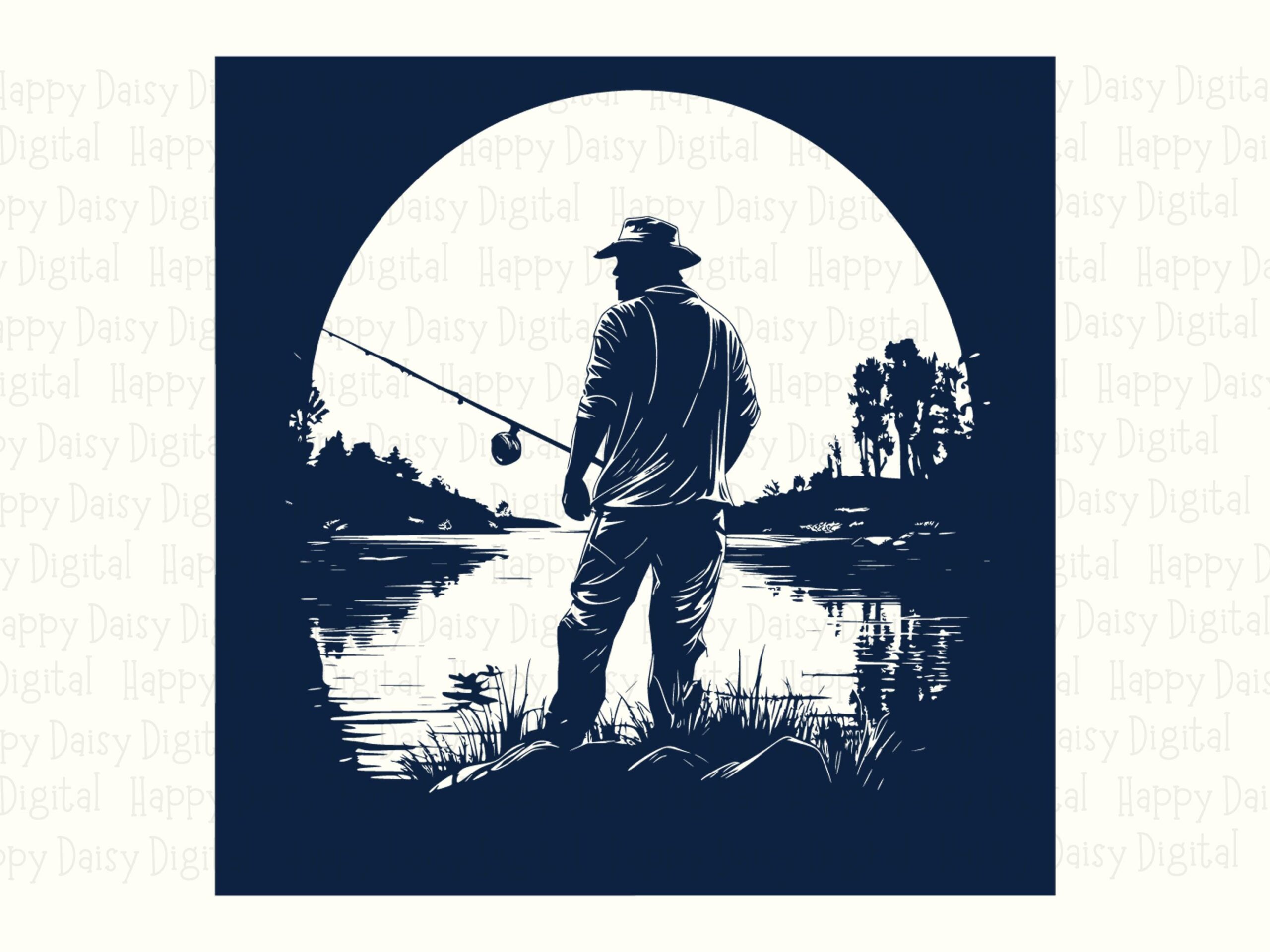 Moonlit Pond Scene, Navy Blue Angler PNG SVG | Sublimation Clipart, Commercial Use, 300 DPI - Image 2