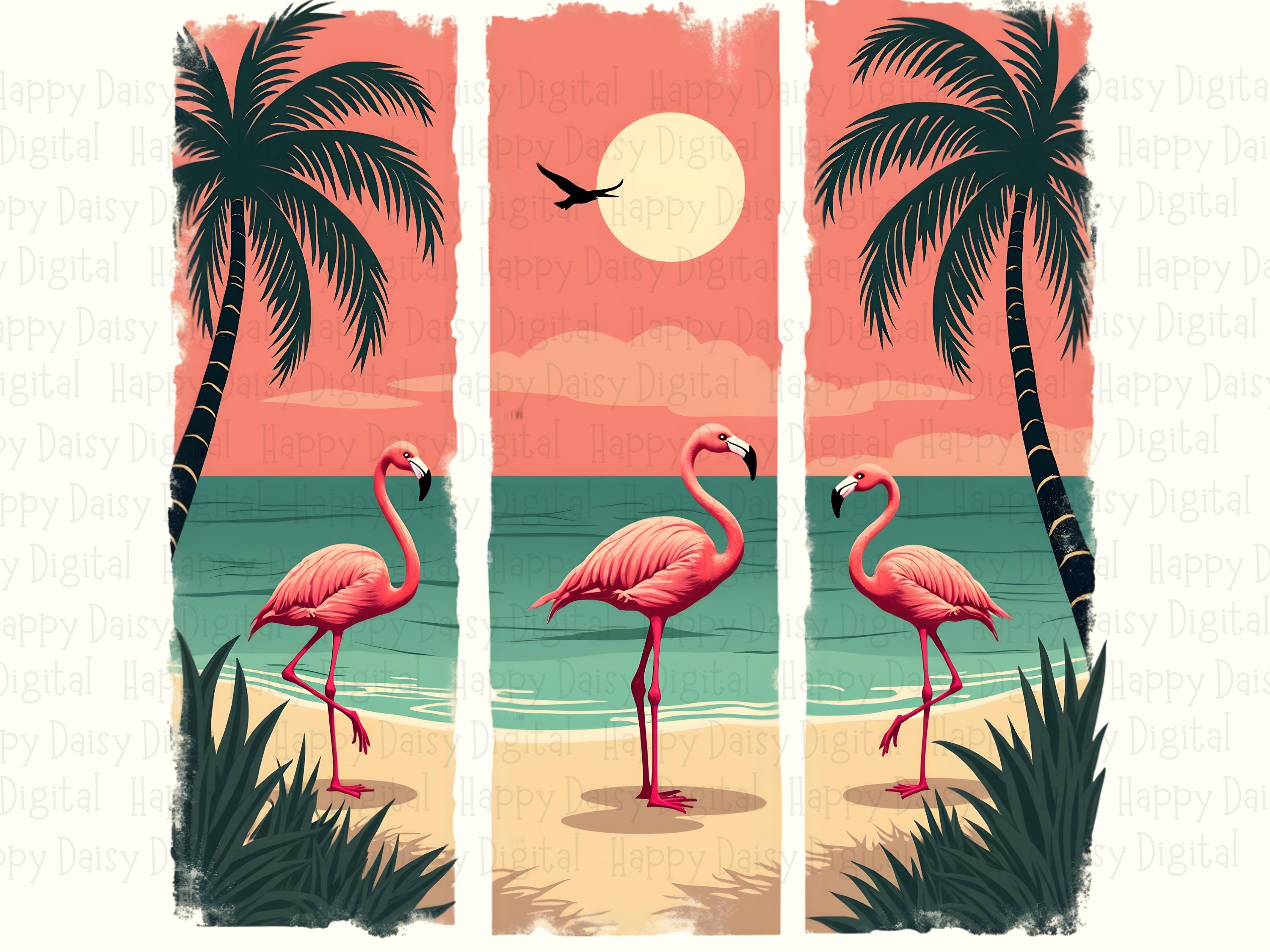 Flamingo Beach Triptych PNG | Sublimation Commercial Use POD - Image 2