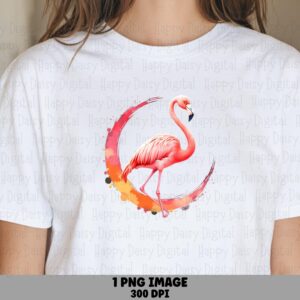 Watercolor Crescent Flamingo PNG | Sublimation Commercial Use POD