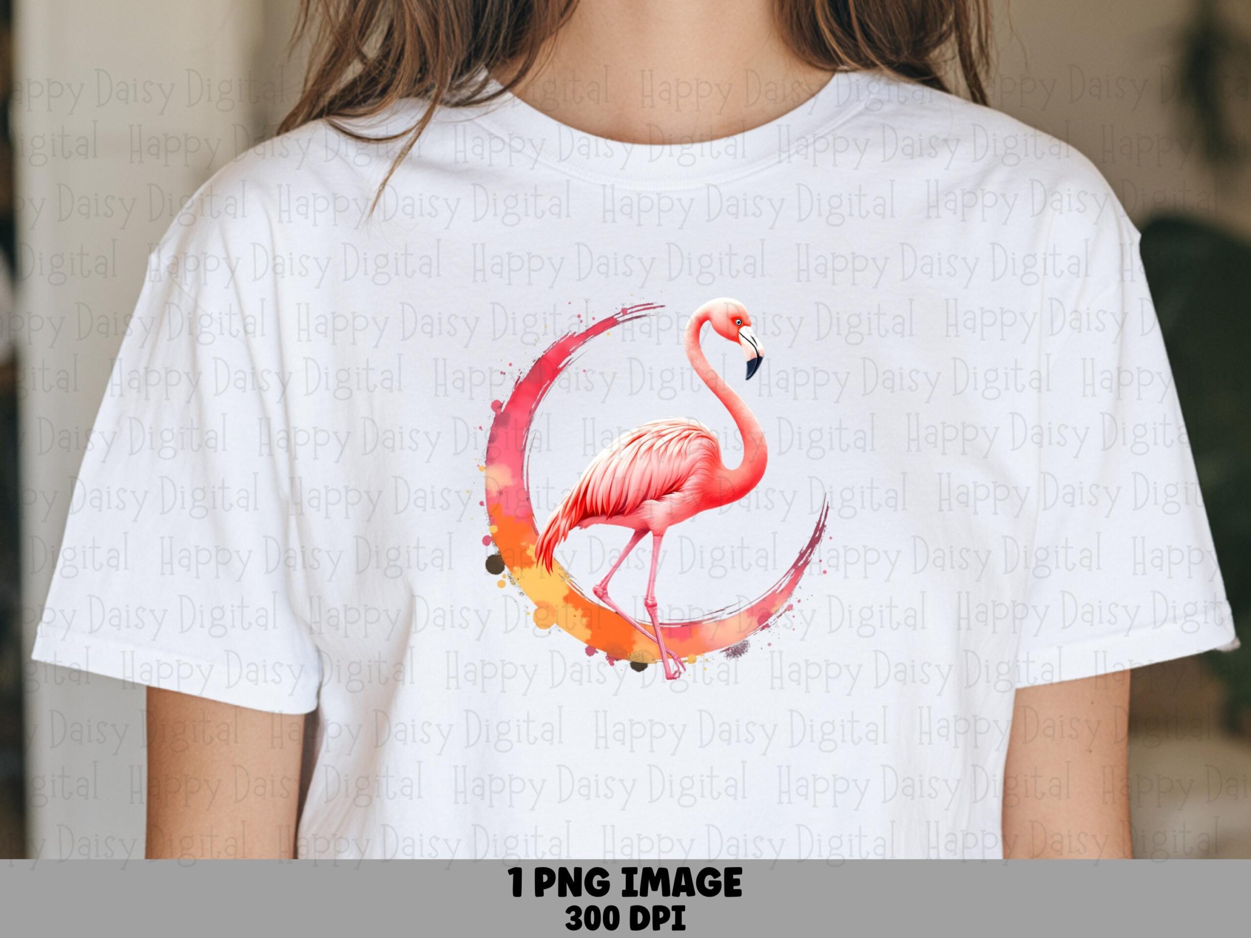 Watercolor Crescent Flamingo PNG | Sublimation Commercial Use POD