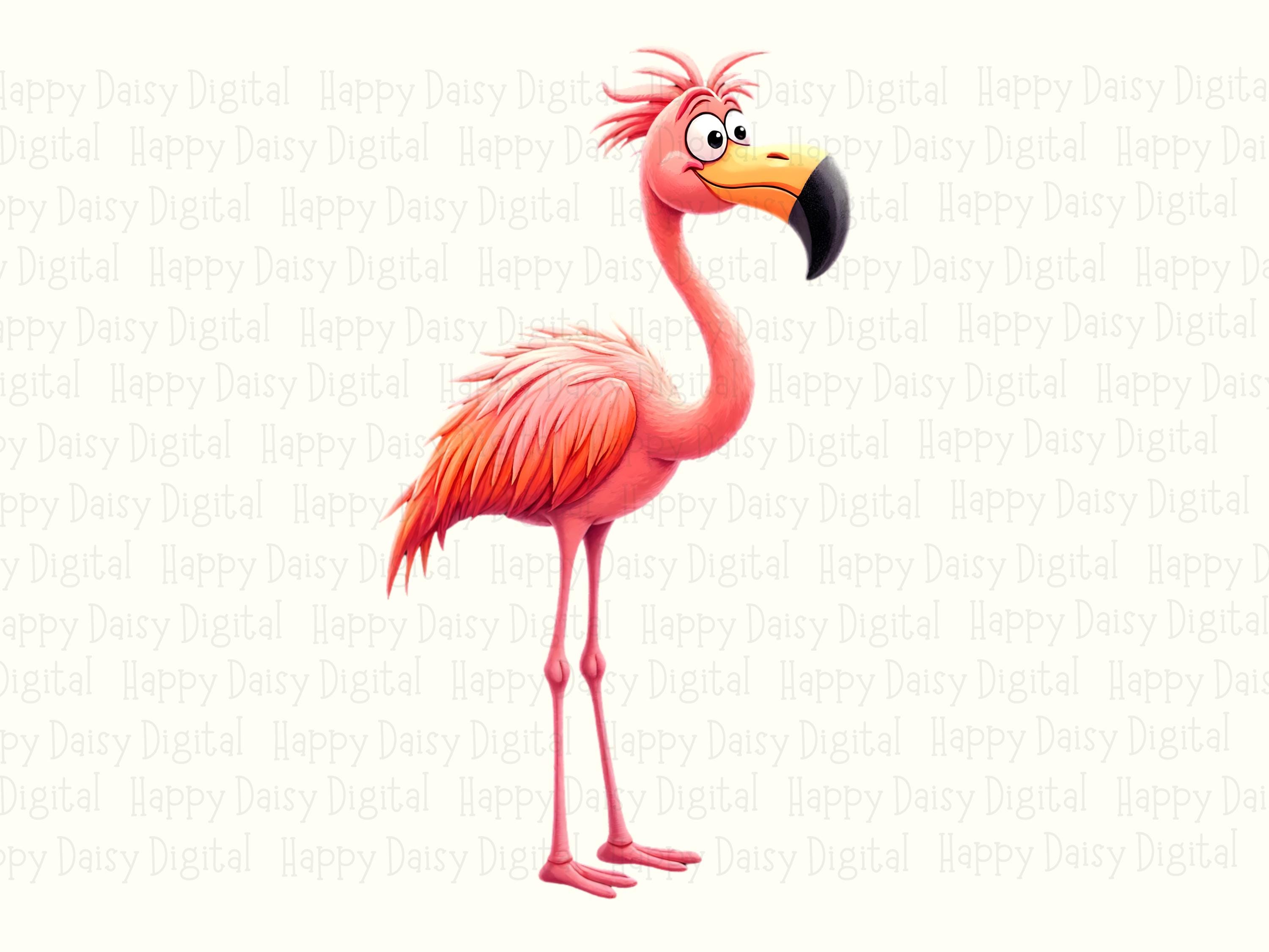 Crazy Eyed Cartoon Flamingo PNG | Sublimation Commercial Use POD - Image 2